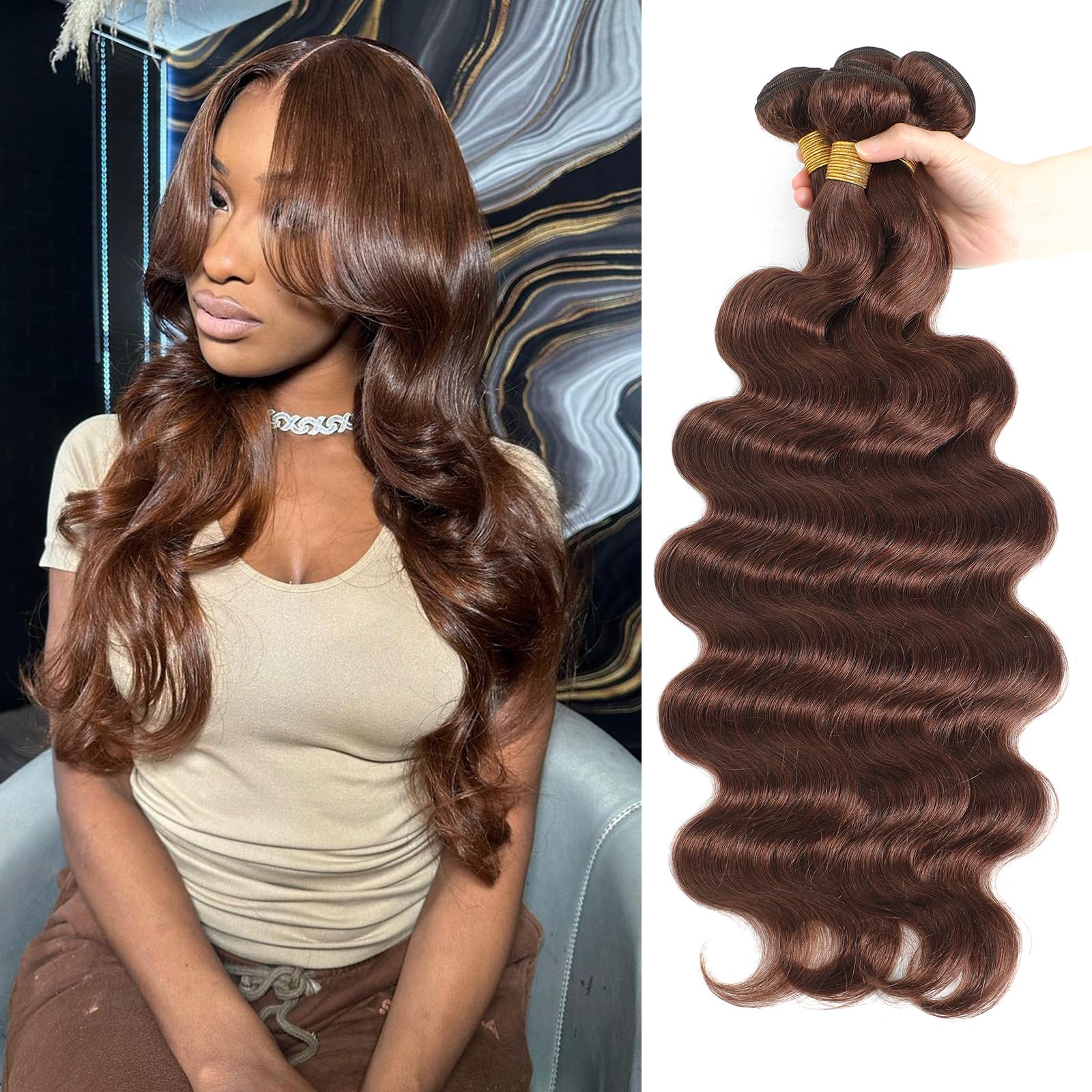 **Kapelli 10A Brazilian Virgin Human Hair Bundles - Light Brown Body Wave (#4, 16