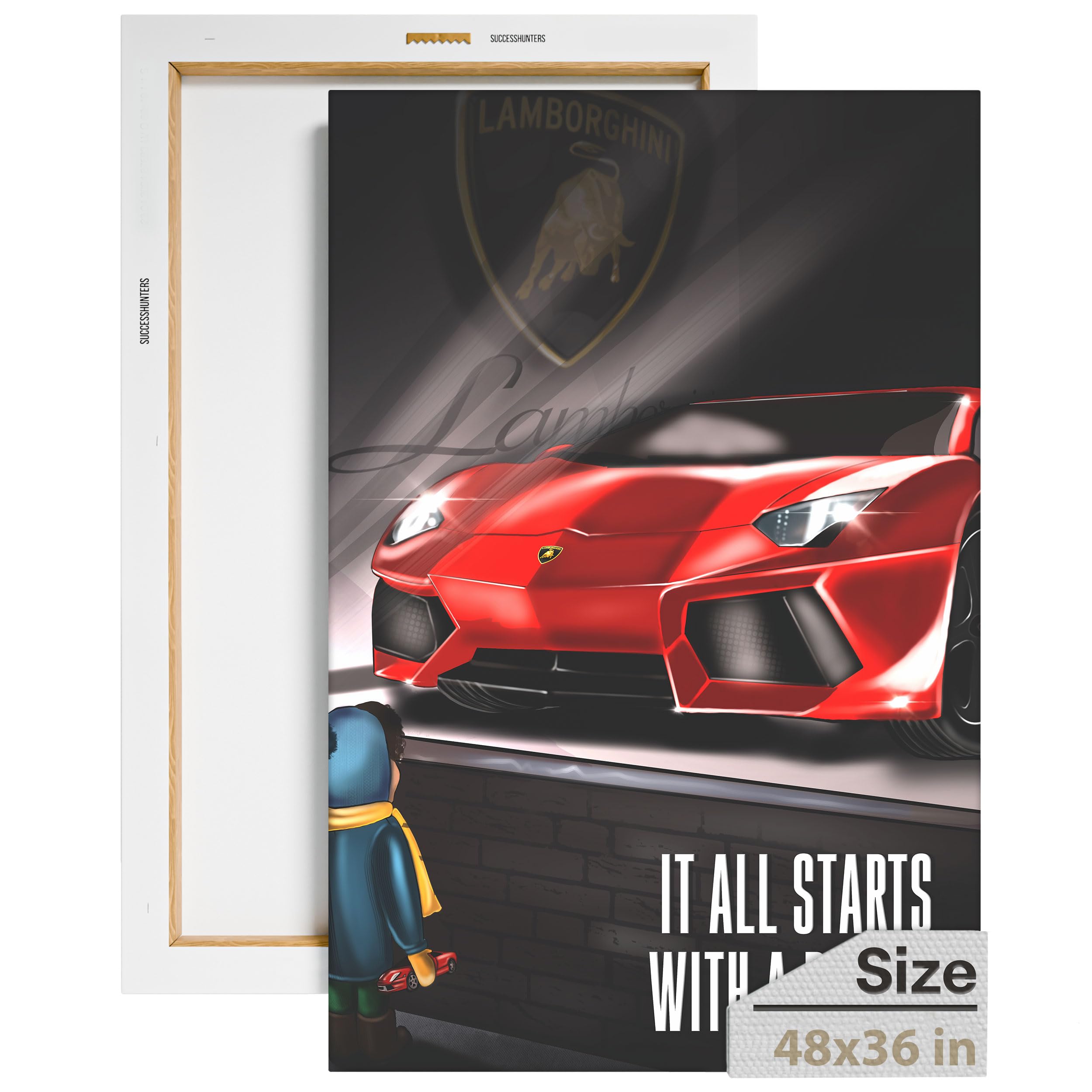 Supercar Motivational Wall Art Canvas - Lamborghini & Sports Car Inspirational Decor for Office & Home - 48x36 Inch Automotive Poster for Car Enthusiasts - Perfect for Man Cave, Garage & Workspace