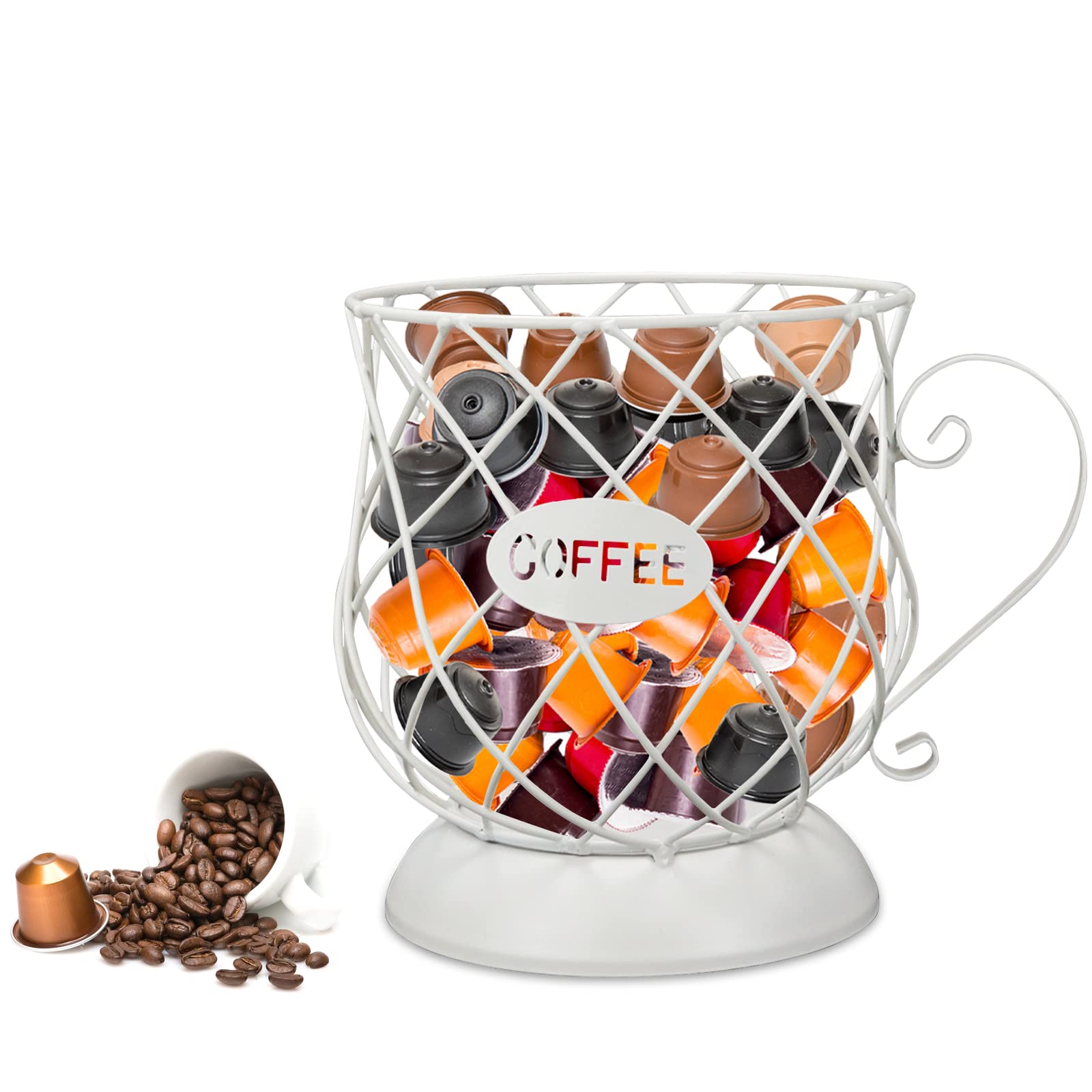 K Cup Holder for Keurig - Large White Coffee Pod Organizer for Countertop, Mug-Shaped Storage Basket for Coffee Bar - Perfect for Home, Office, and Kitchen Use