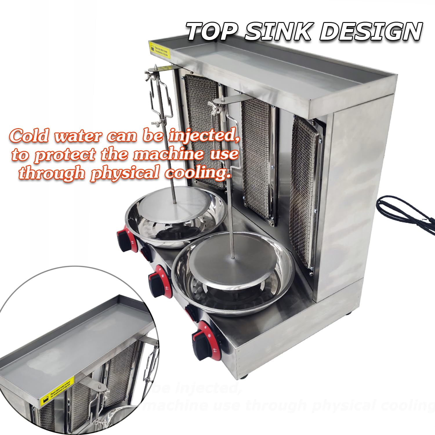 INTSUPERMAI Commercial Shawarma Grill Machine - 3 Burner LP Gas Doner Kebab Vertical Broiler | Gyro Meat Roasting Oven with Countertop Rotating Stand | Perfect for Restaurants, Food Trucks & Home Catering | Ideal for Middle Eastern & Mediterranean Cuisine