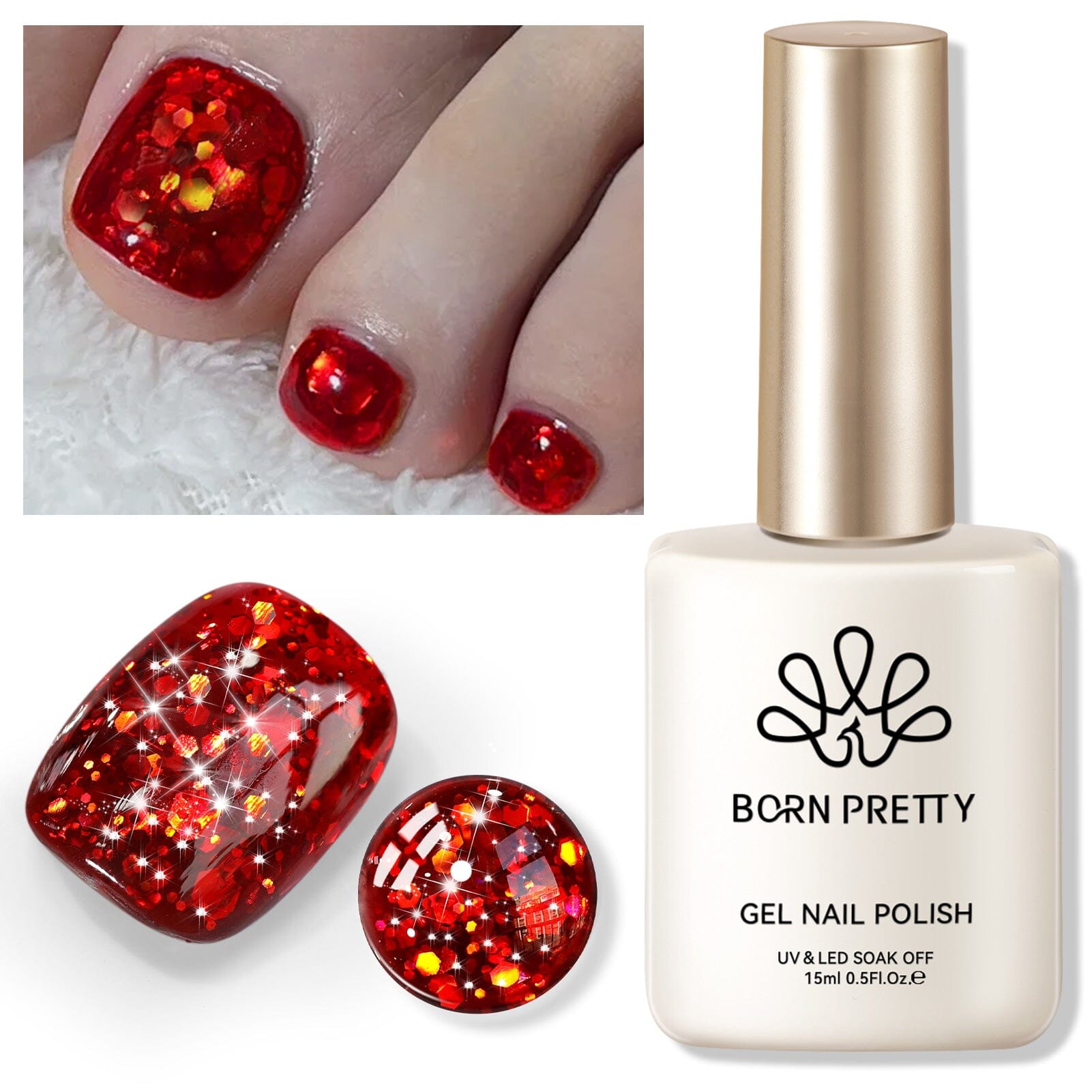 Red Sequins Glitter Gel Nail Polish - SG14 Vanity Fair 15ml - Long Lasting Shine for Manicures & Pedicures - Perfect for Parties, Weddings & Special Occasions