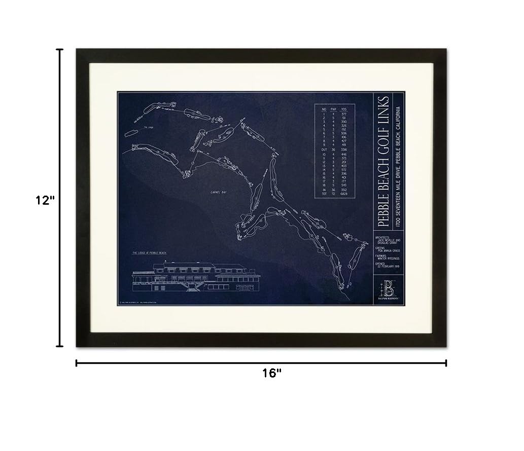 Pebble Beach Golf Links Blueprint Style Framed Wall Art - 12