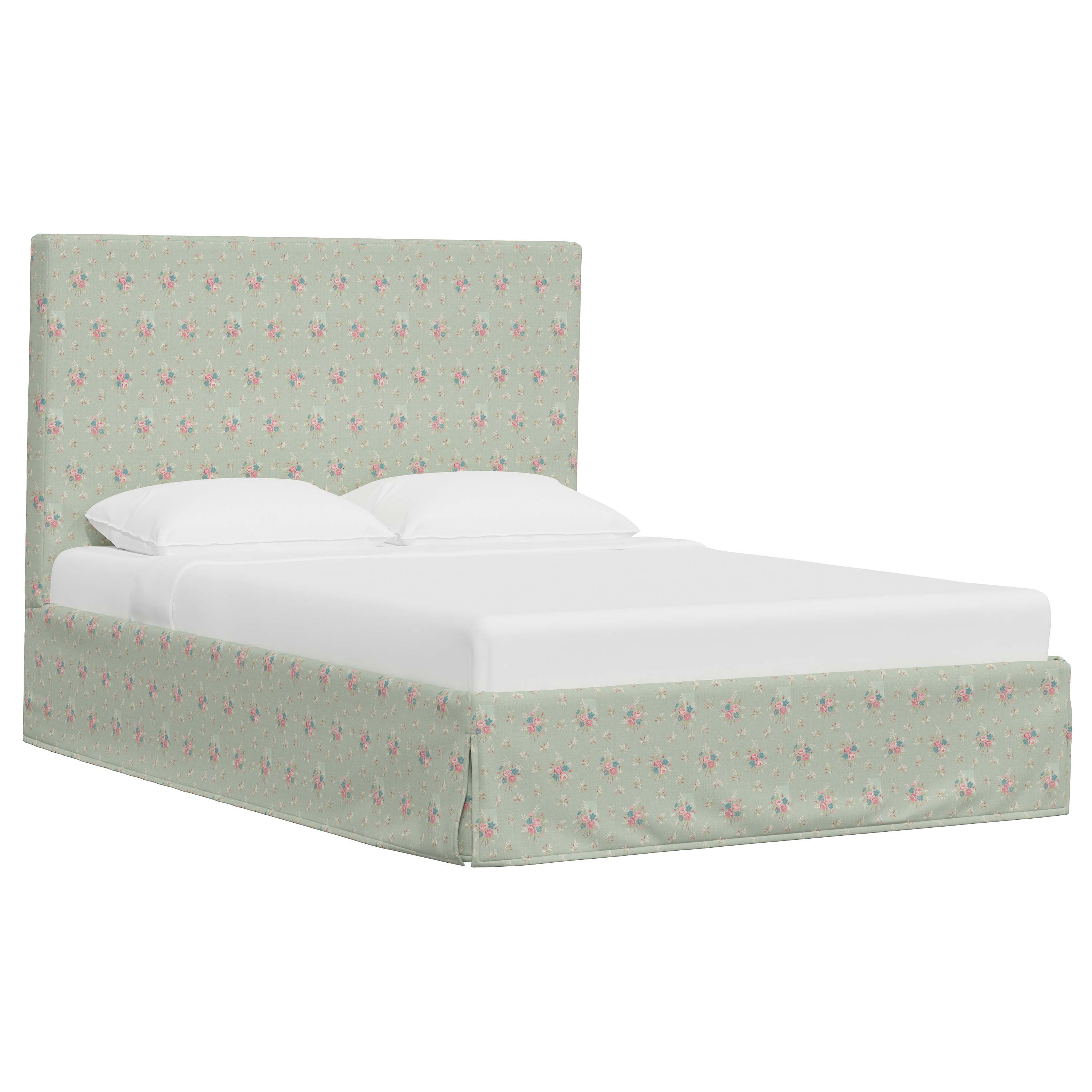 Violet Slipcovered Bed - Soft Washable Fabric Upholstered Queen Size Bed Frame with Headboard - Perfect for Modern Bedrooms, Guest Rooms & Cozy Home Decor