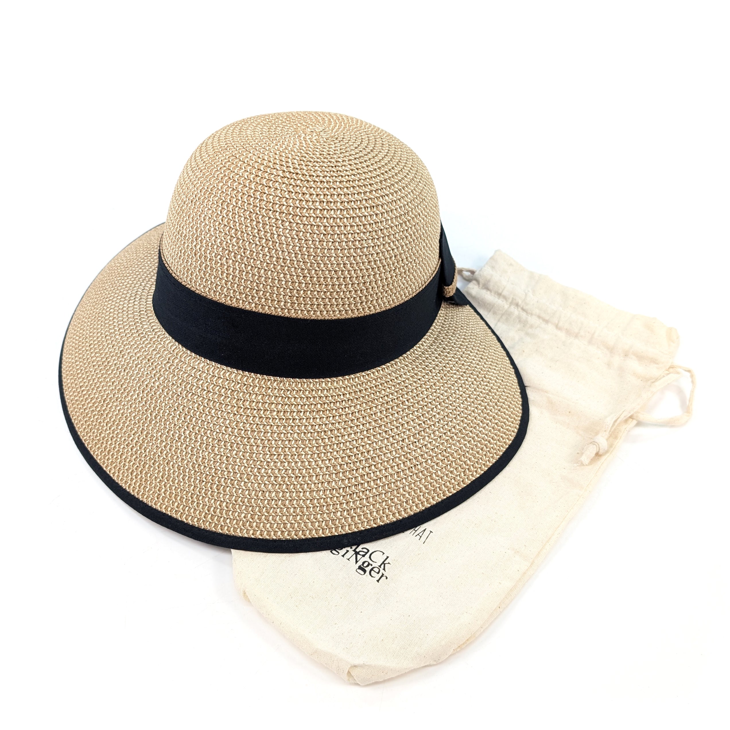 Open Back Bow Foldable Sun Hat for Women - 57cm Wide Brim Dark Natural Straw Hat - Perfect for Beach, Garden, and Outdoor Summer Activities