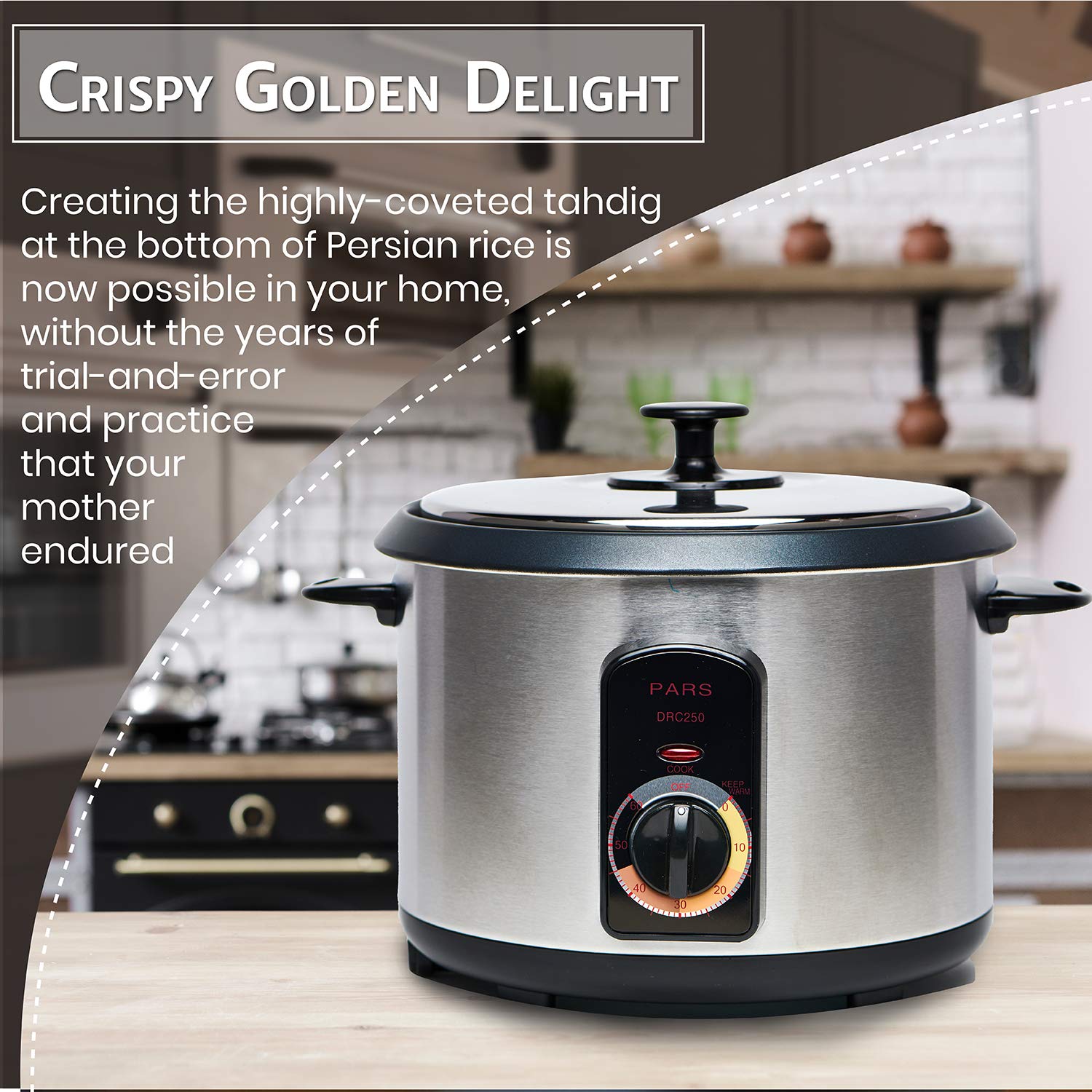 Premium Pars Automatic Persian Rice Cooker - 7 Cup Tahdig Rice Maker for Perfect Crispy Rice Crust | Ideal for Persian Cuisine, Family Gatherings & Restaurant Use