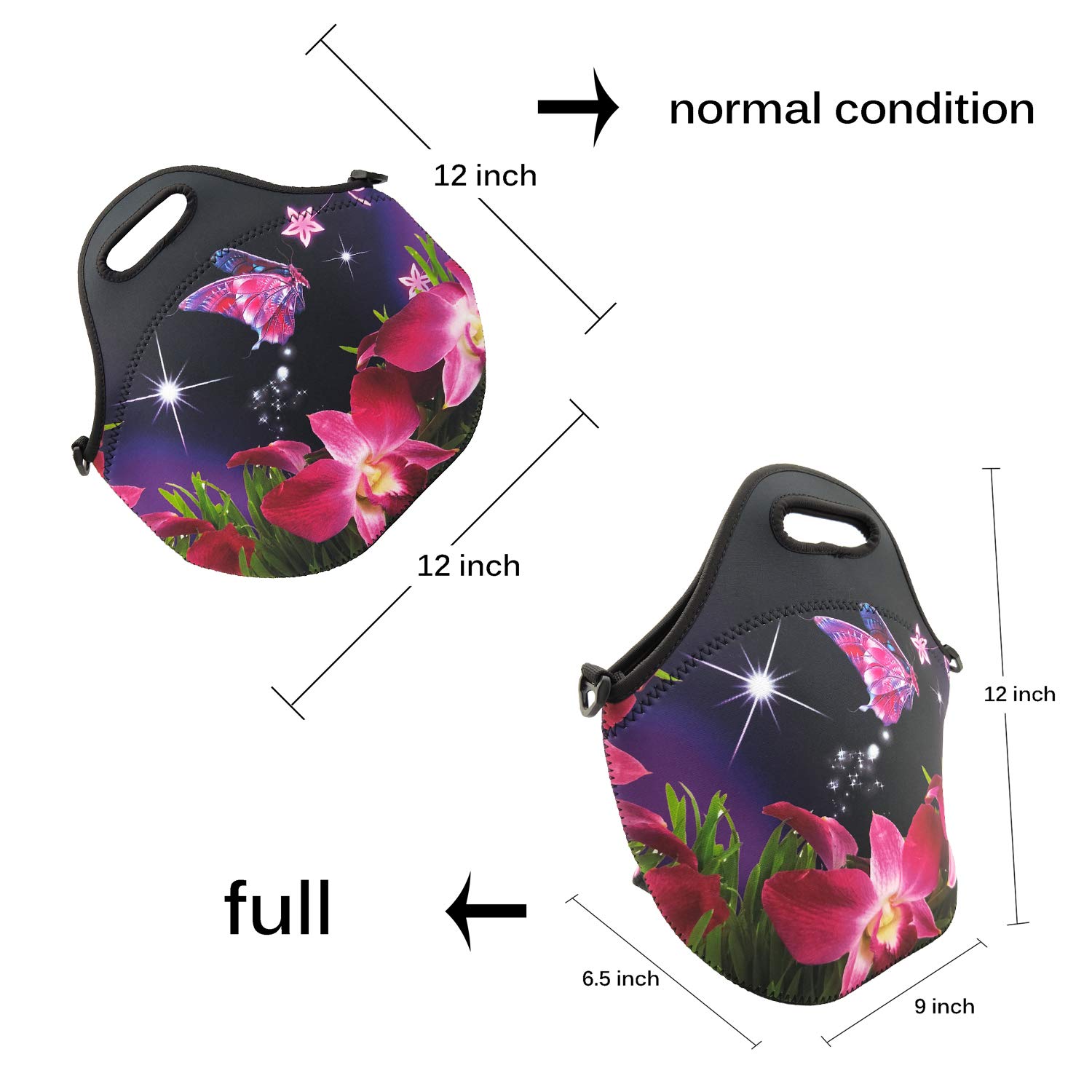 Insulated Neoprene Lunch Bag for Work & Travel - Flower Design