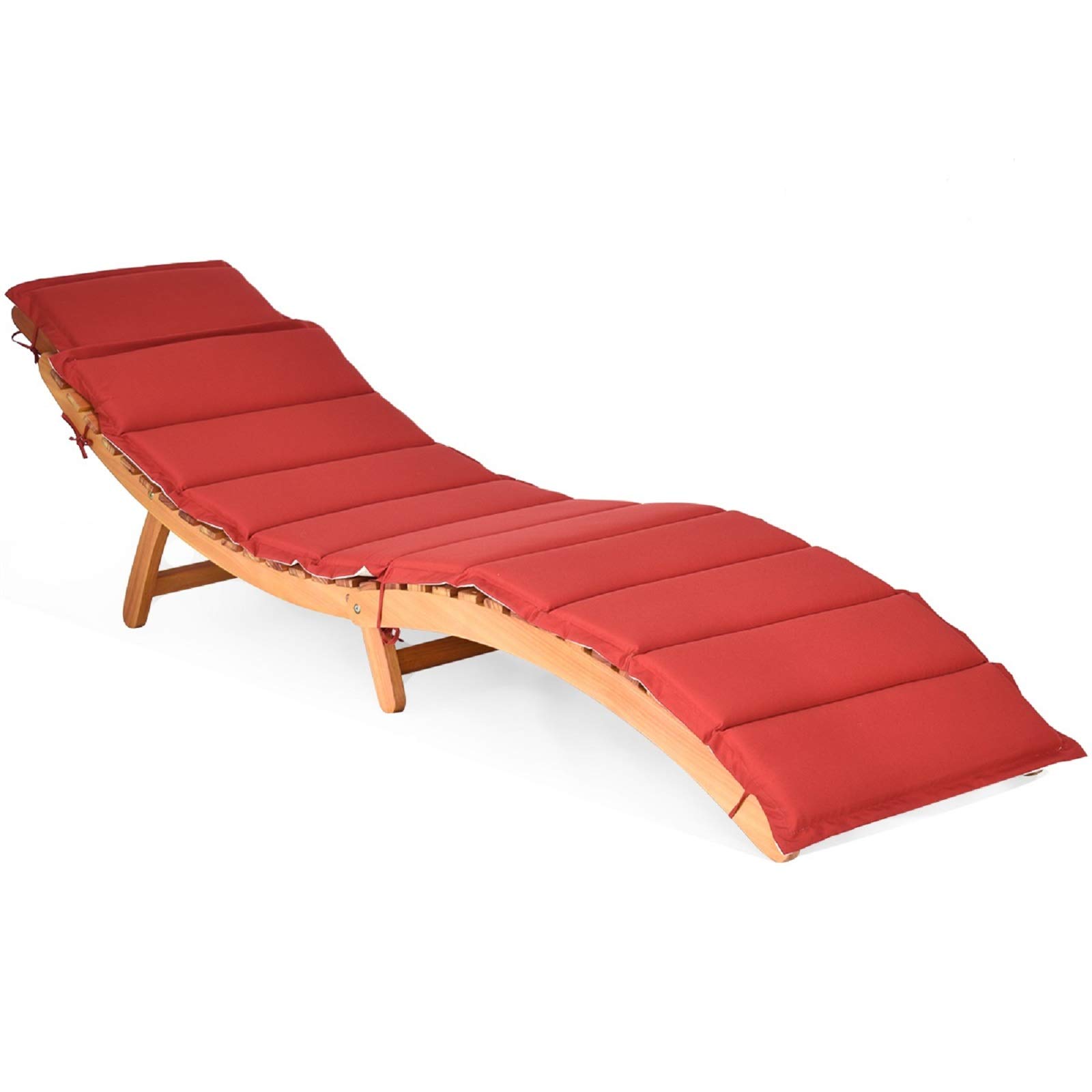 Tangkula Folding Patio Lounge Chair - Solid Eucalyptus Wood Sun Lounger with Double-Sided Cushion - Portable Chaise with Foldable Headrest for Garden, Lawn, Backyard & Poolside Relaxation
