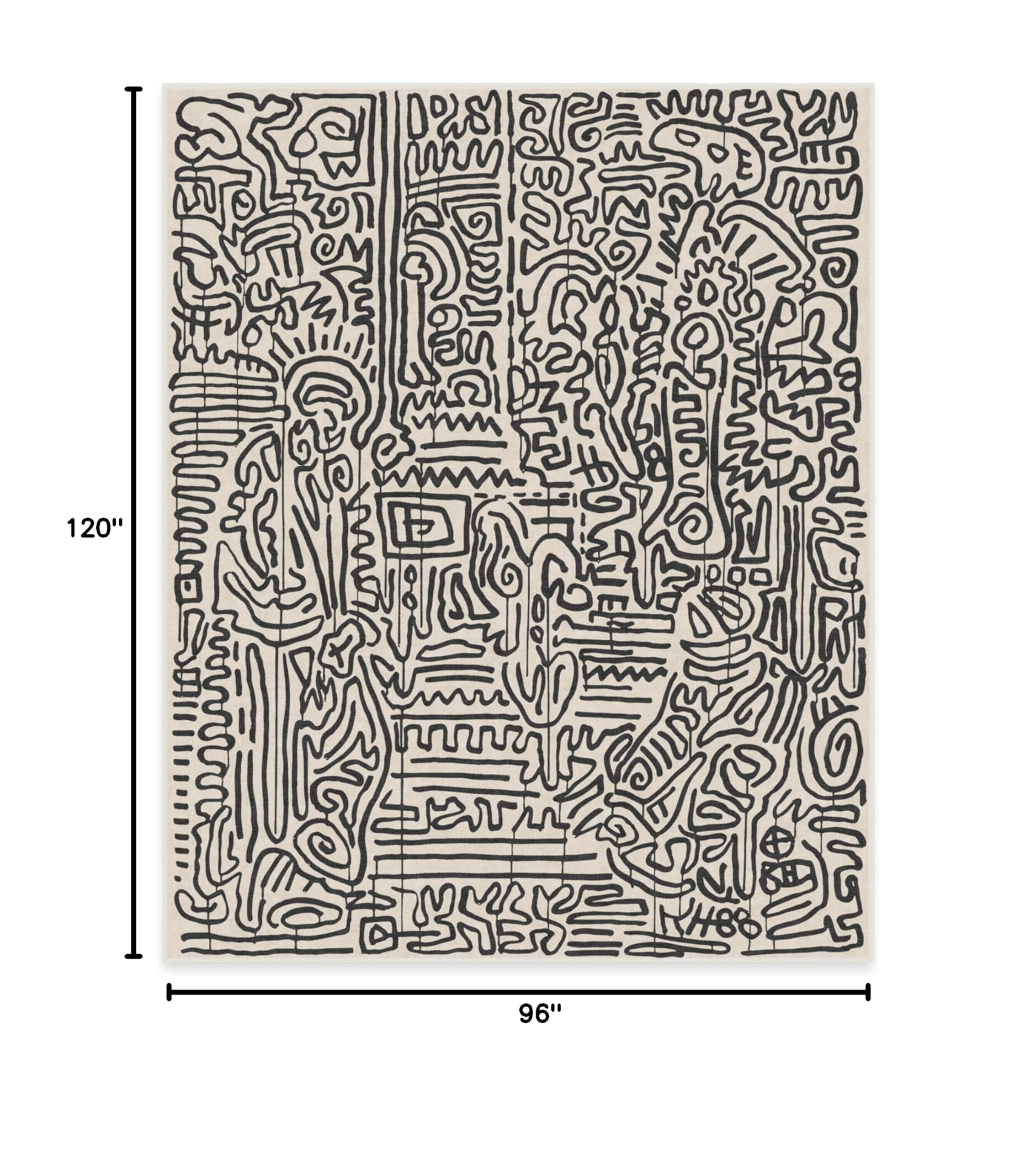 Ruggable x Keith Haring Washable 8x10 Large Area Rug | Freestyle Black & Ivory Non-Slip Rug | Premium Washable Rug for Living Room, Bedroom, Kitchen, Office & Classroom | Perfect for High-Traffic Areas & Pet-Friendly Homes