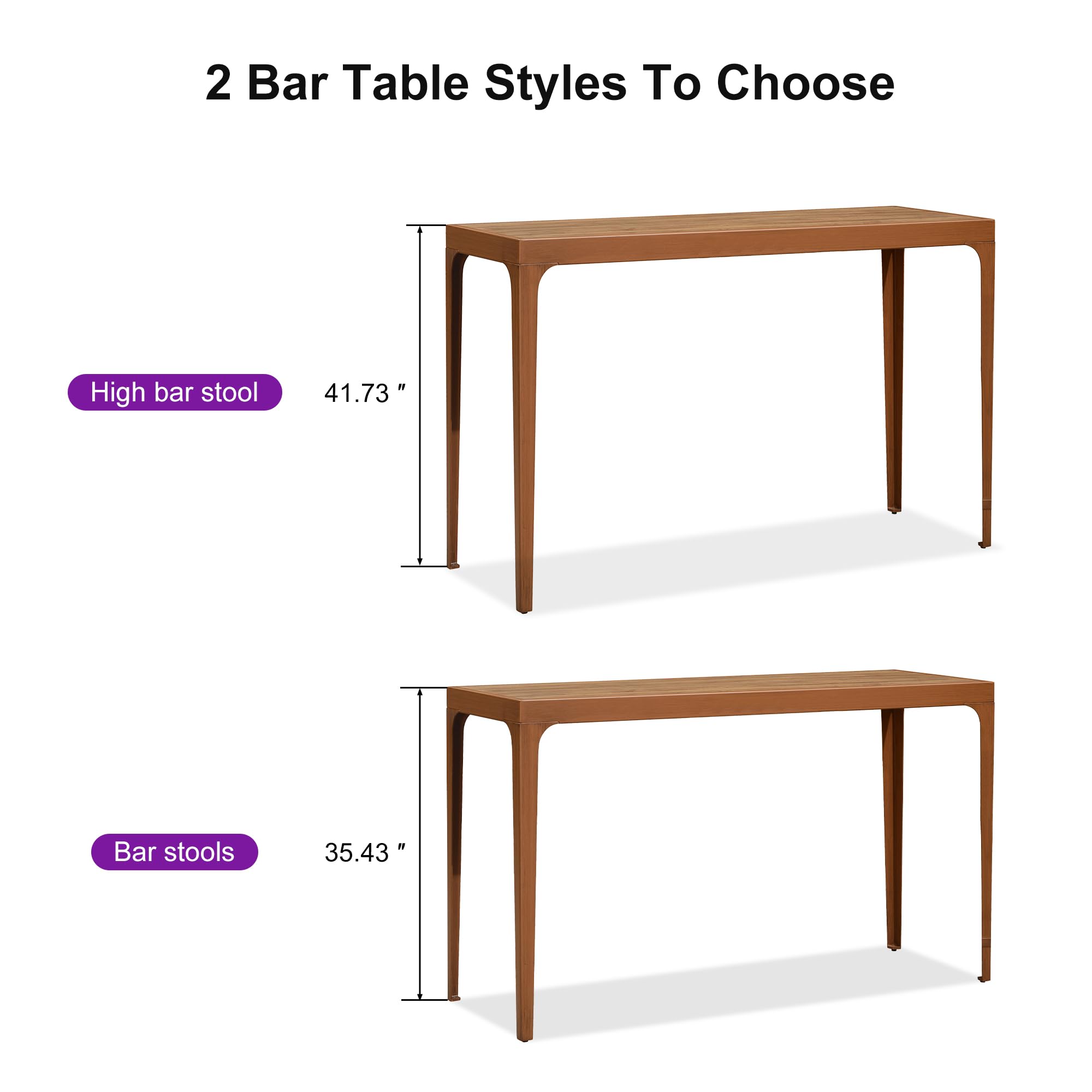 PURPLE LEAF 36 Inch Bar Height Table - Rectangular Patio Dining Table for Outdoor Kitchen, Breakfast Nook, Bistro & Pub - Perfect for Garden, Balcony & Deck - Deep Teak Finish - Ideal for Entertaining & Al Fresco Dining