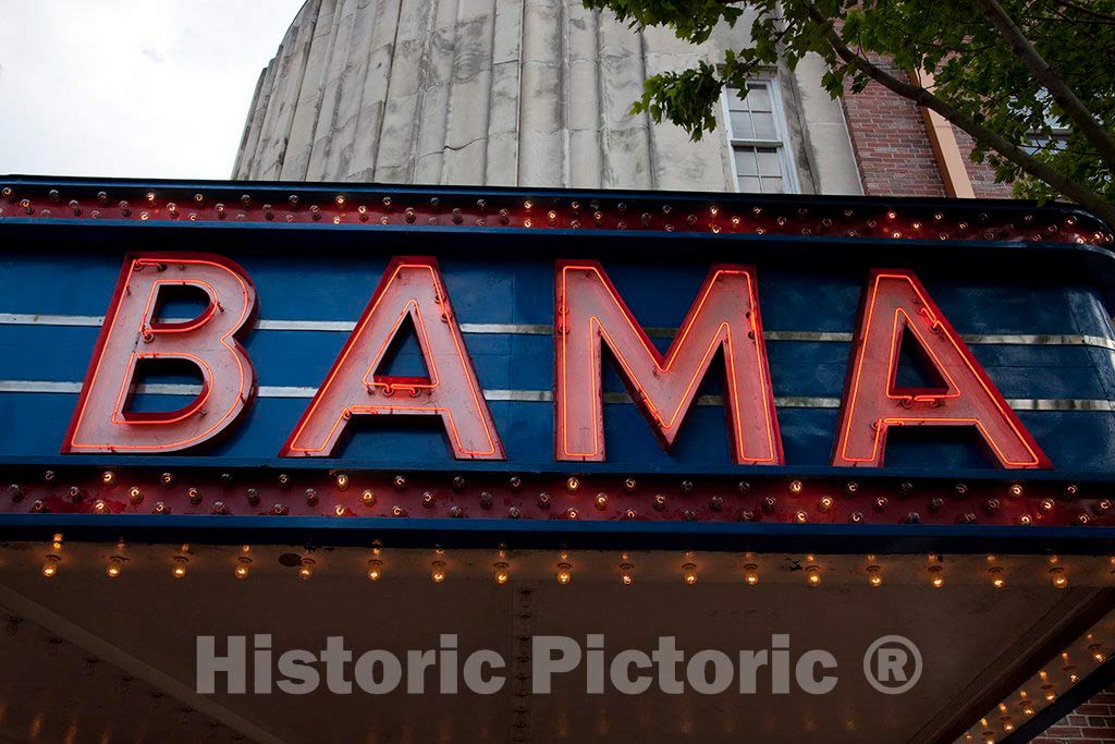 Vintage Bama Theatre Tuscaloosa Alabama Fine Art Photo Print 36x24 Inches - Historic Wall Decor for Home, Office & Theater Lovers