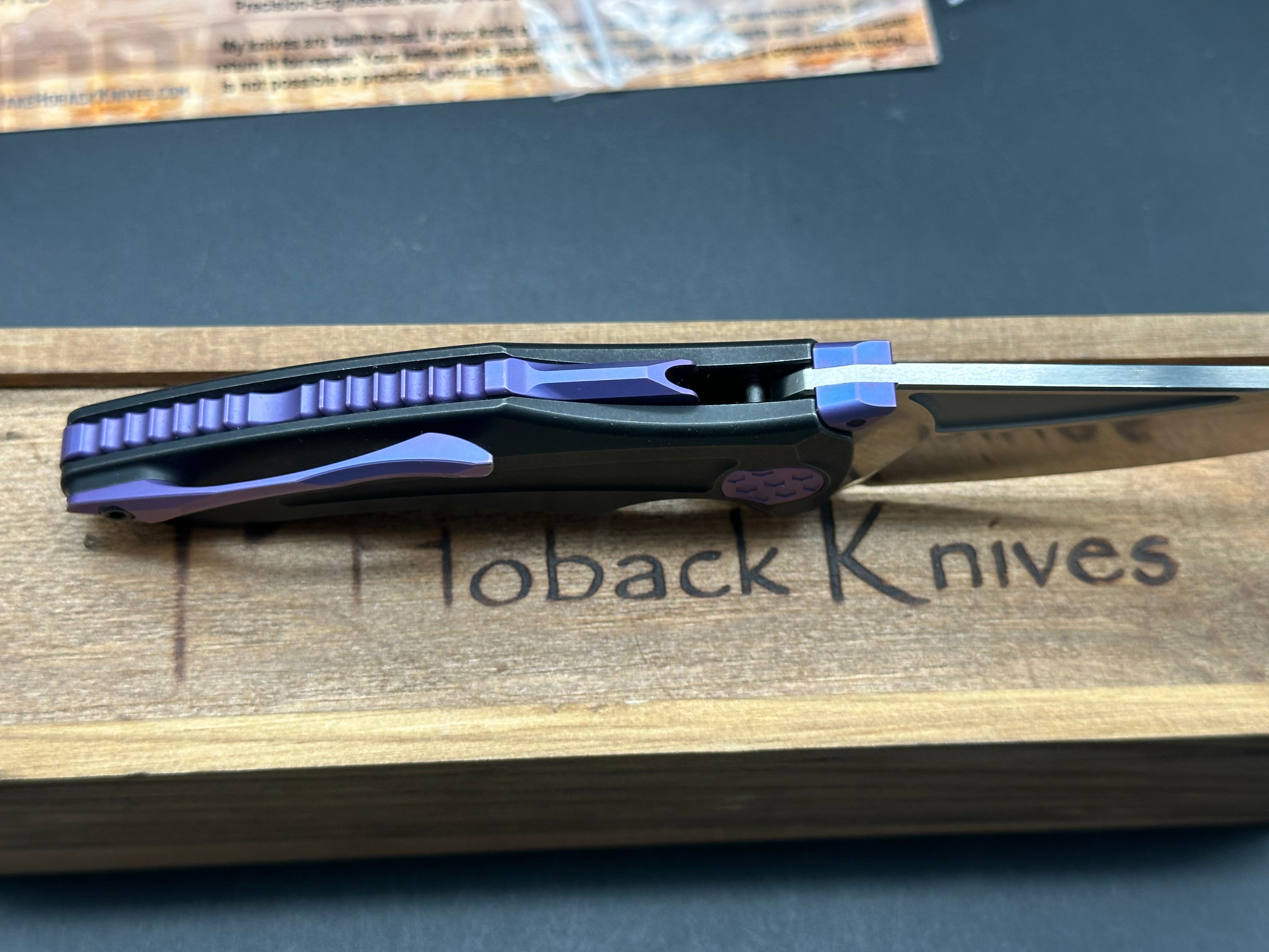 Premium Jake Hoback Sumo Knife - Black Milled Titanium Handle, Purple Hardware, Wharncliffe Blade, Satin Bohler M390 Steel | EDC, Outdoor Survival, Tactical & Everyday Carry