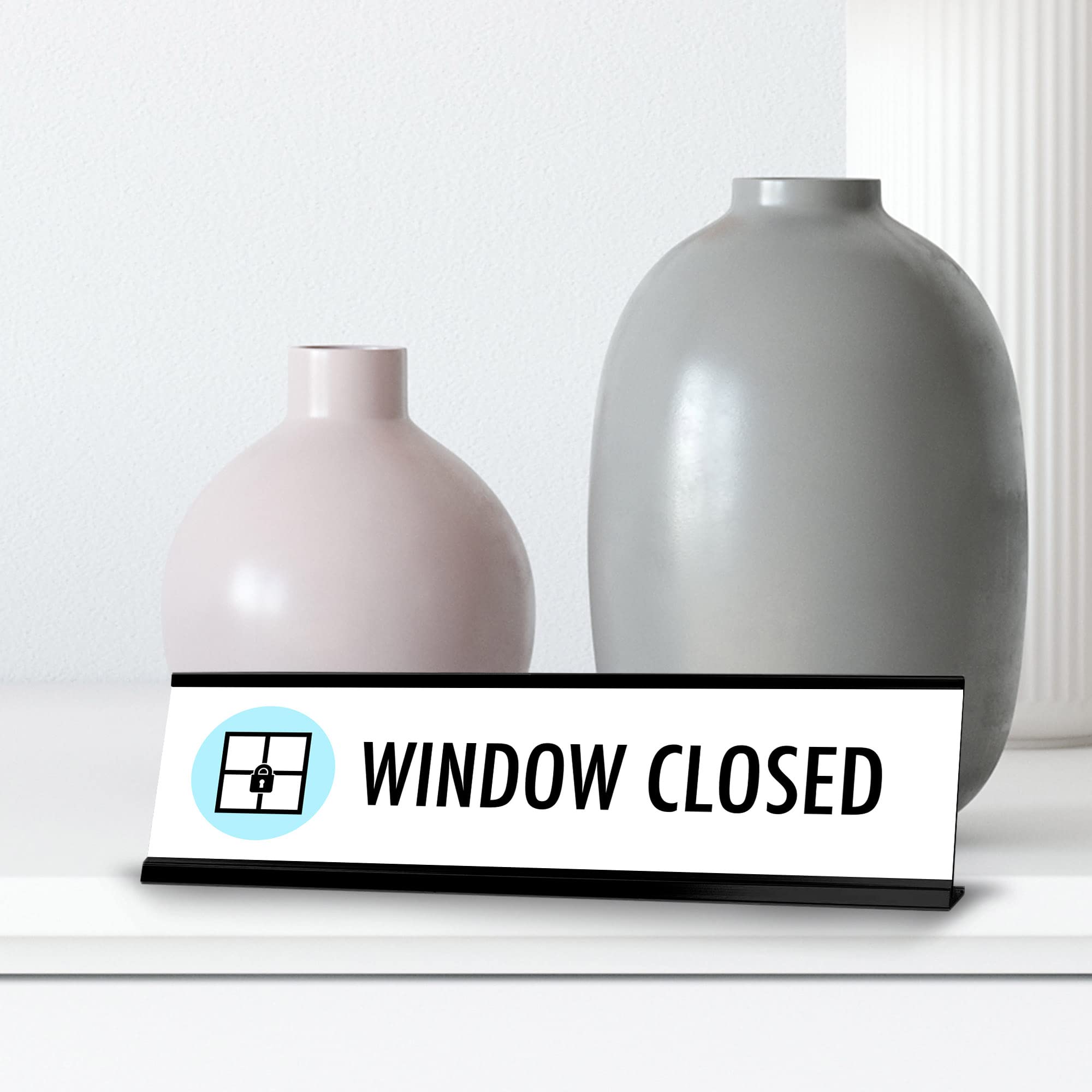 Black Frame Window Closed Desk Sign (2x8 Inches) - Perfect for Office Privacy, Meeting Room Notifications & Workspace Organization