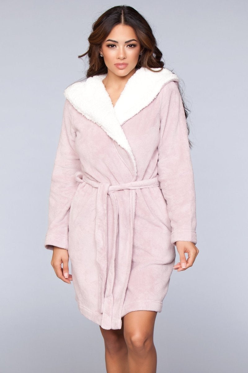 BeWicked Women's Janet Plush Fleece Color Block Robe - Soft Cozy Bathrobe with Pockets for Spa, Lounge & Winter Warmth