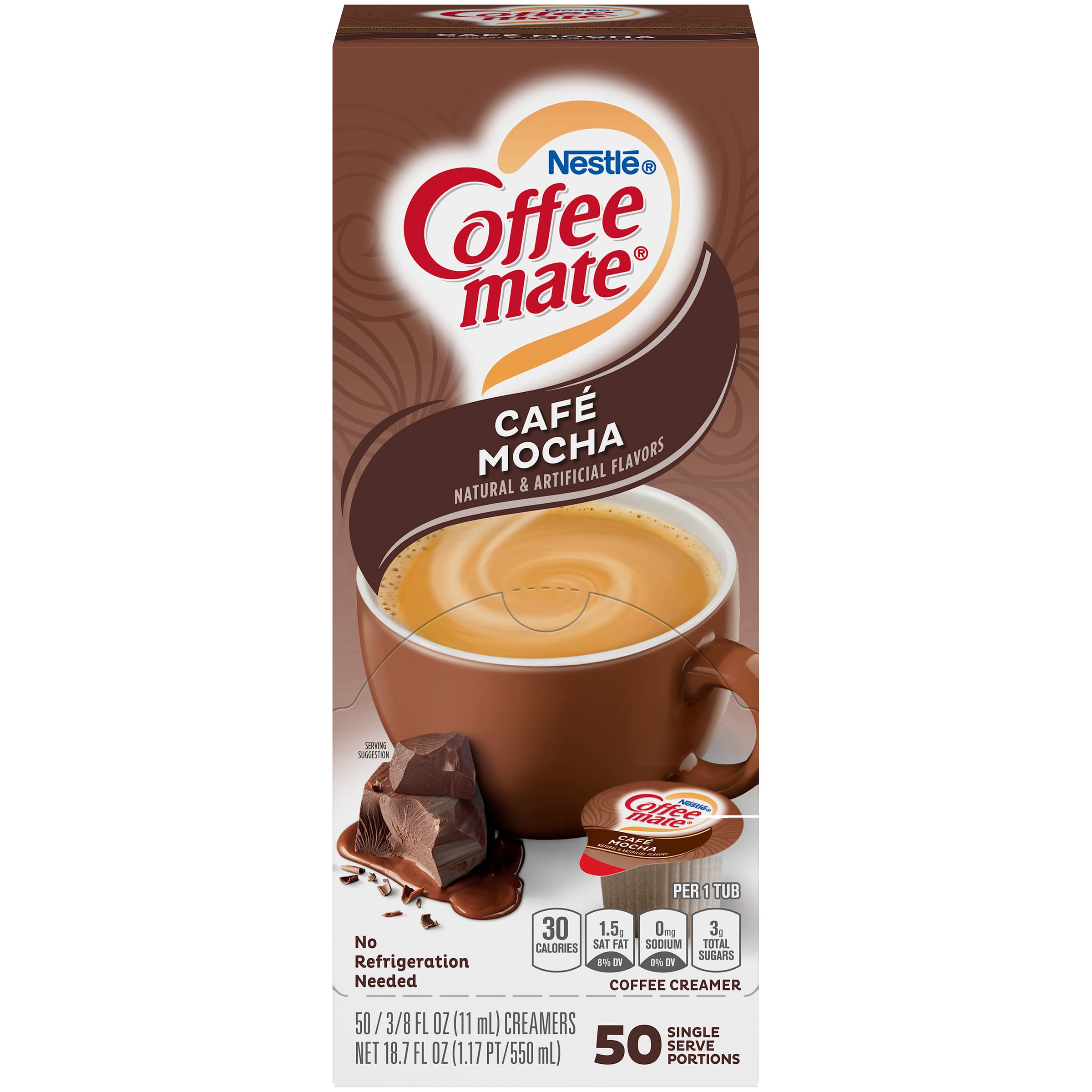 Nestlé Coffee mate Café Mocha Liquid Coffee Creamer Singles - 50 Count Box | Non-Dairy Creamer for Coffee, Tea & Hot Chocolate | Perfect for Office, Home & Travel Use