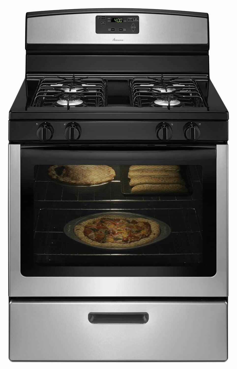 Amana AGR5330BAS 30 Inch Stainless Steel Gas Range with Easy-Touch Electronic Controls - Perfect for Home Kitchens & Professional Cooking