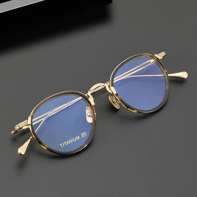 Unisex Black Full Rim Oval Titanium Acetate Eyeglasses E046 - Lightweight & Durable for Work, Reading & Fashion