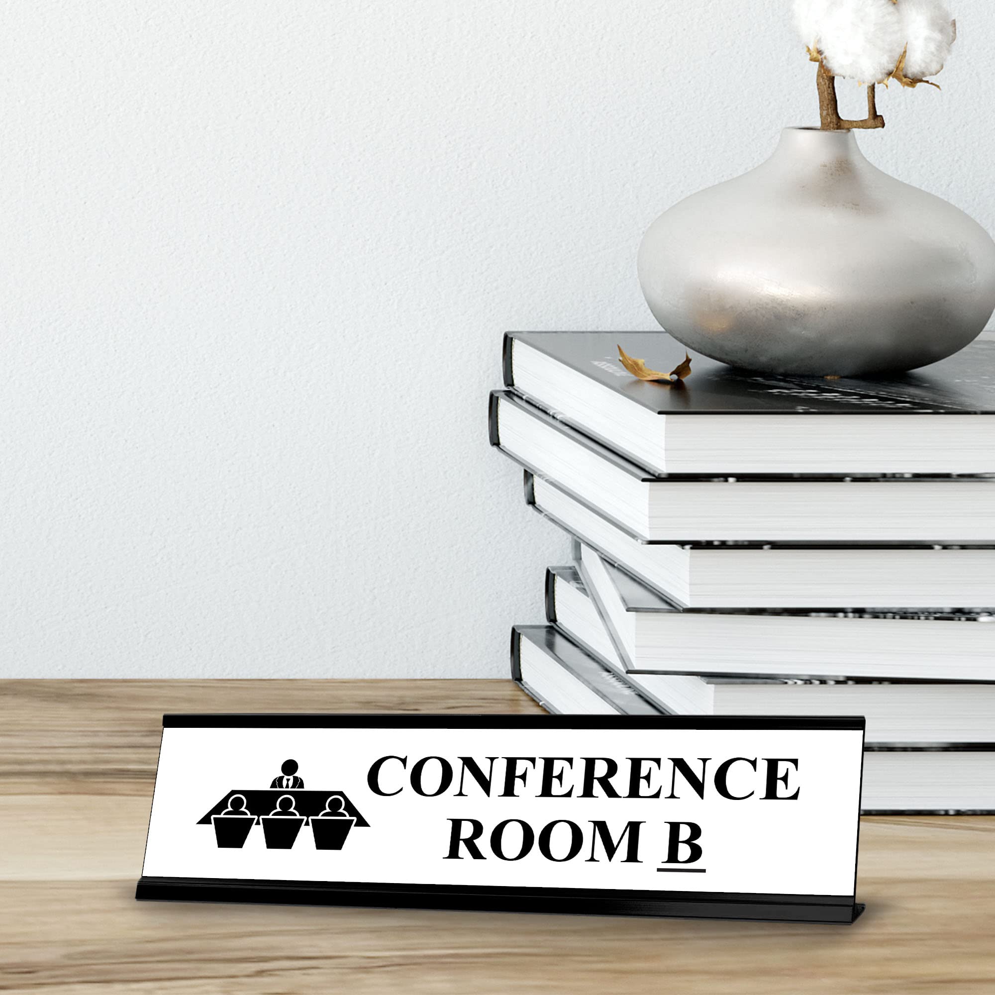Black Frame Desk Sign (2 x 8 Inches) - Elegant Conference Room Name Plate for Office, Meeting Rooms & Professional Workspaces