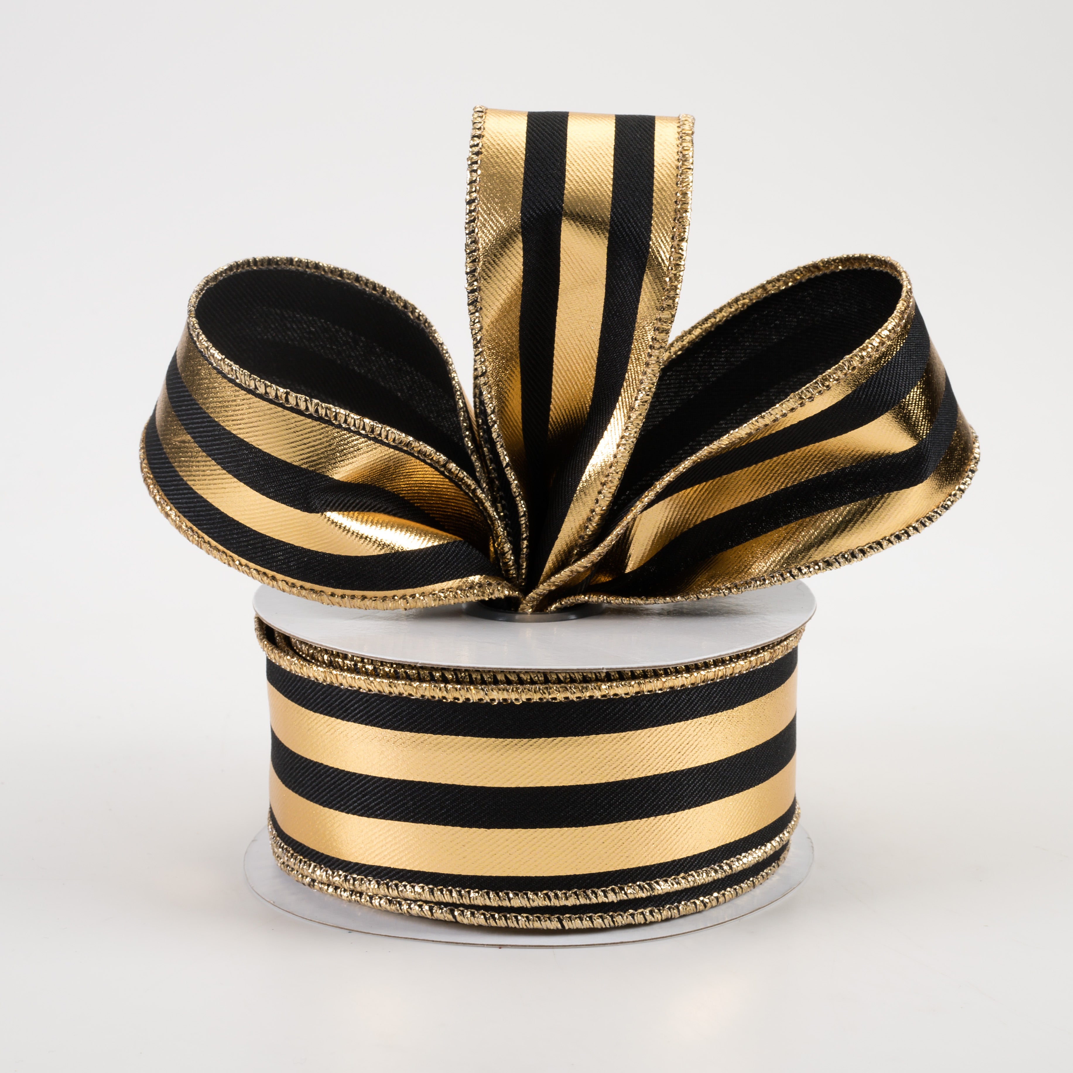 1.5 Inch Metallic Vertical Stripes Ribbon - Black & Gold Decorative Ribbon (10 Yards) for Gift Wrapping, Wedding Decorations & DIY Crafts