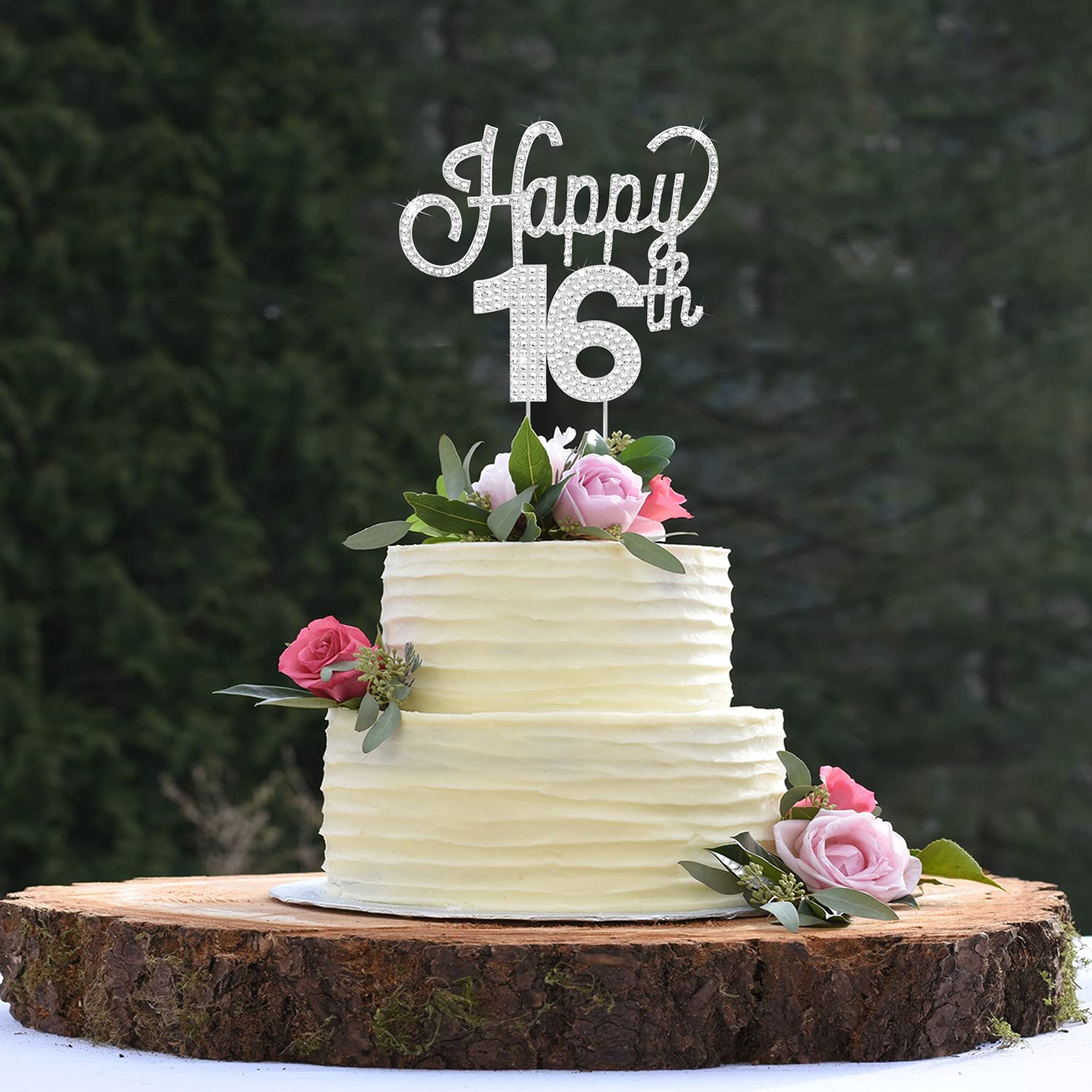 LINGTEER 16th Birthday Cake Topper - Silver Rhinestone 'Cheers to 16' Party Decor for Sweet Sixteen Celebrations | Perfect for Birthday Cakes, Cupcakes & Dessert Tables