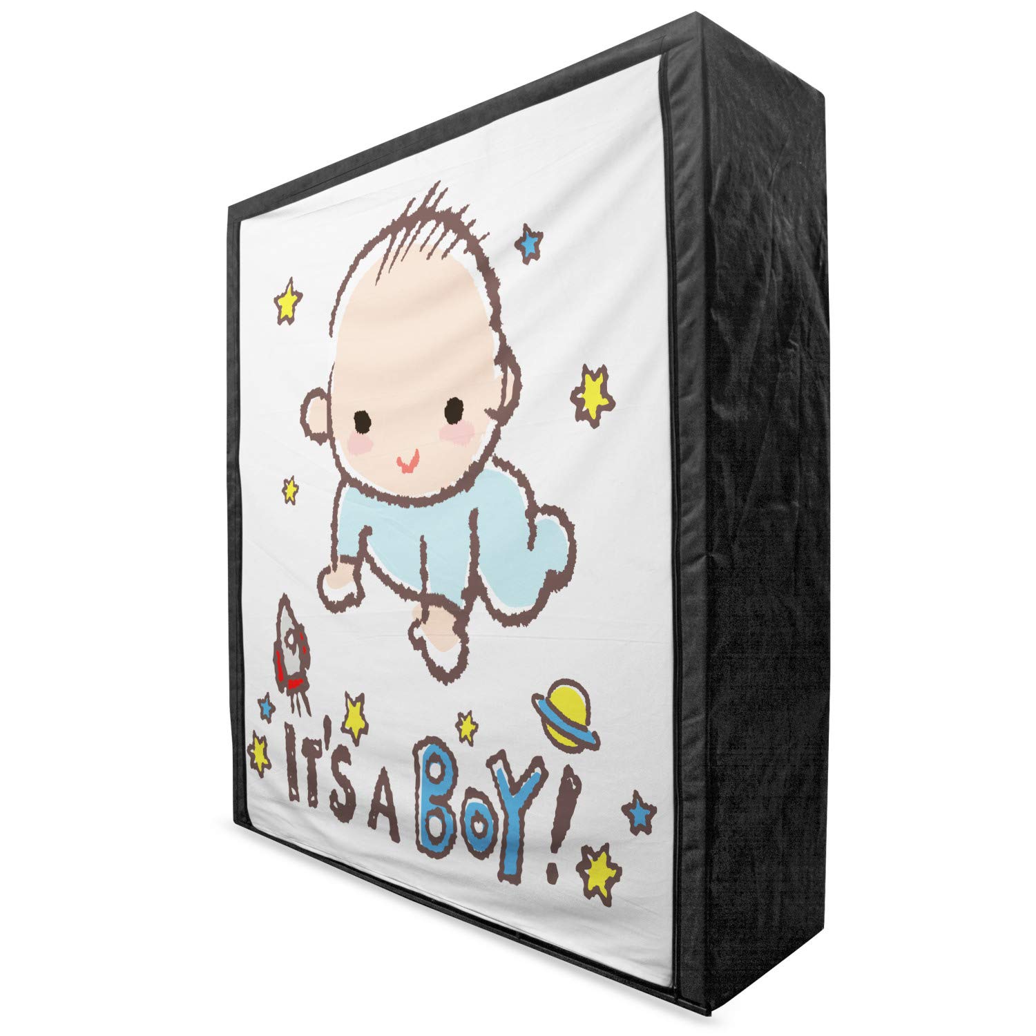 Ambesonne Gender Reveal Portable Fabric Wardrobe - Space Themed Baby Boy Closet Organizer with Shelves, 59 Inch Multicolor Storage for Nursery, Kids Room & Baby Shower Decor