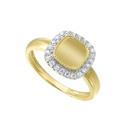 14K Yellow Gold Diamond Medallion Cushion Signet Ring (1/5ctw) - Elegant Jewelry for Women, Perfect Gift for Anniversary, Birthday & Special Occasions