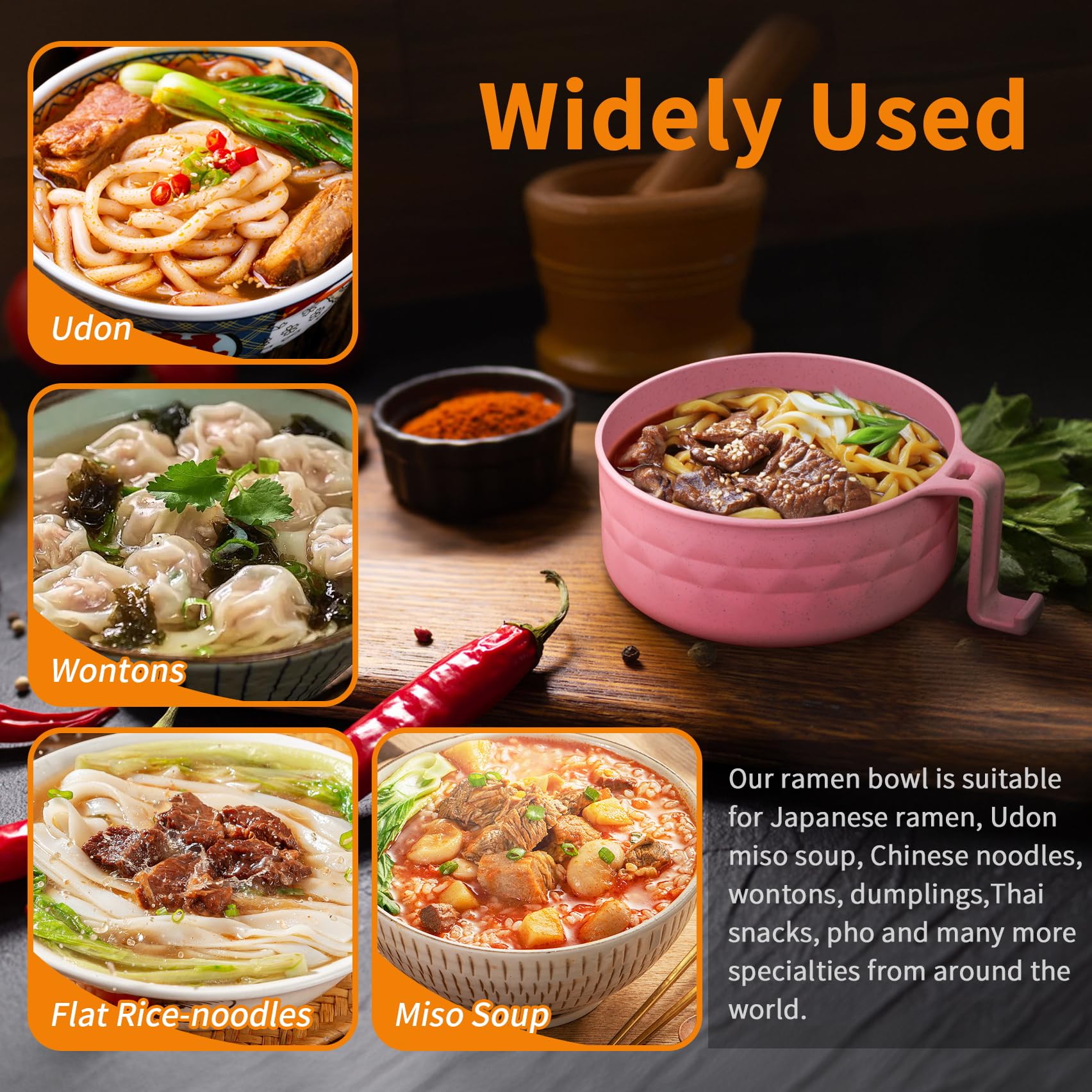 32oz Microwave Ramen Cooker Bowl Set with Lid - Portable Noodle Soup Bowl for Home, Office & Dorm - Perfect College Gift (Pink) | Quick Meals, Instant Noodles & Microwave Cooking