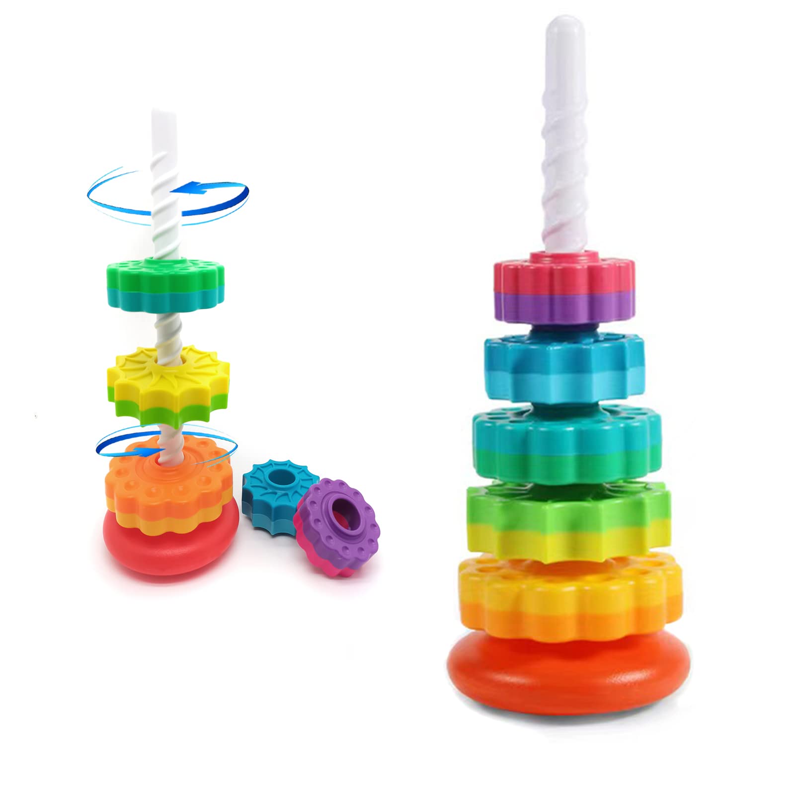 **Spinning Stacking Toys for Toddlers - Educational Montessori Stacking Rings & Gears - STEM Learning Toy for Boys & Girls Ages 1-3 - Perfect Christmas & Birthday Gift - Fun for Playtime, Daycare & Early Childhood Development**