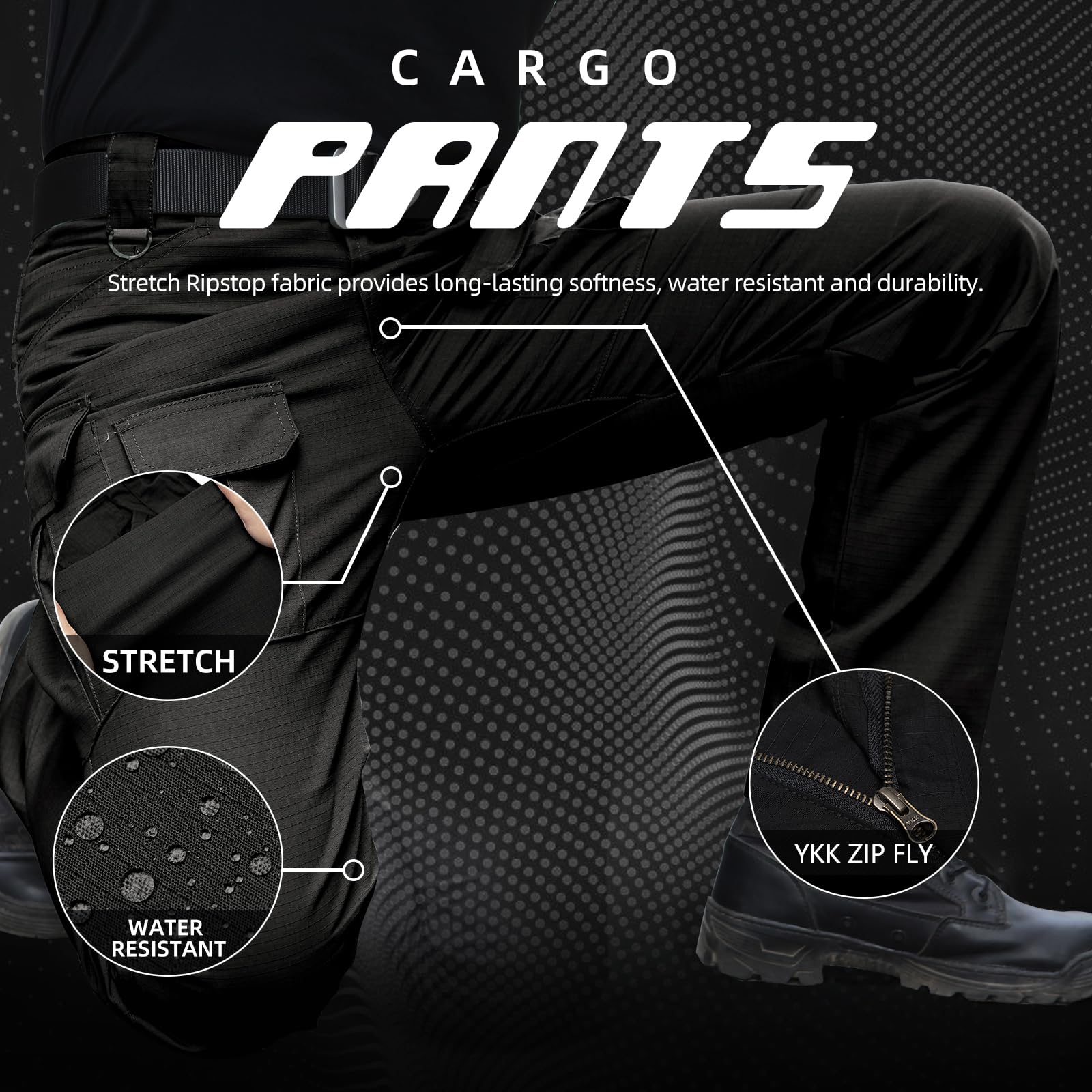Men's Stretch Tactical Pants - Water Resistant Ripstop Cargo Pants for Outdoor, Work & Hiking | Lightweight EDC Tactical Trousers for Camping, Travel & Everyday Wear