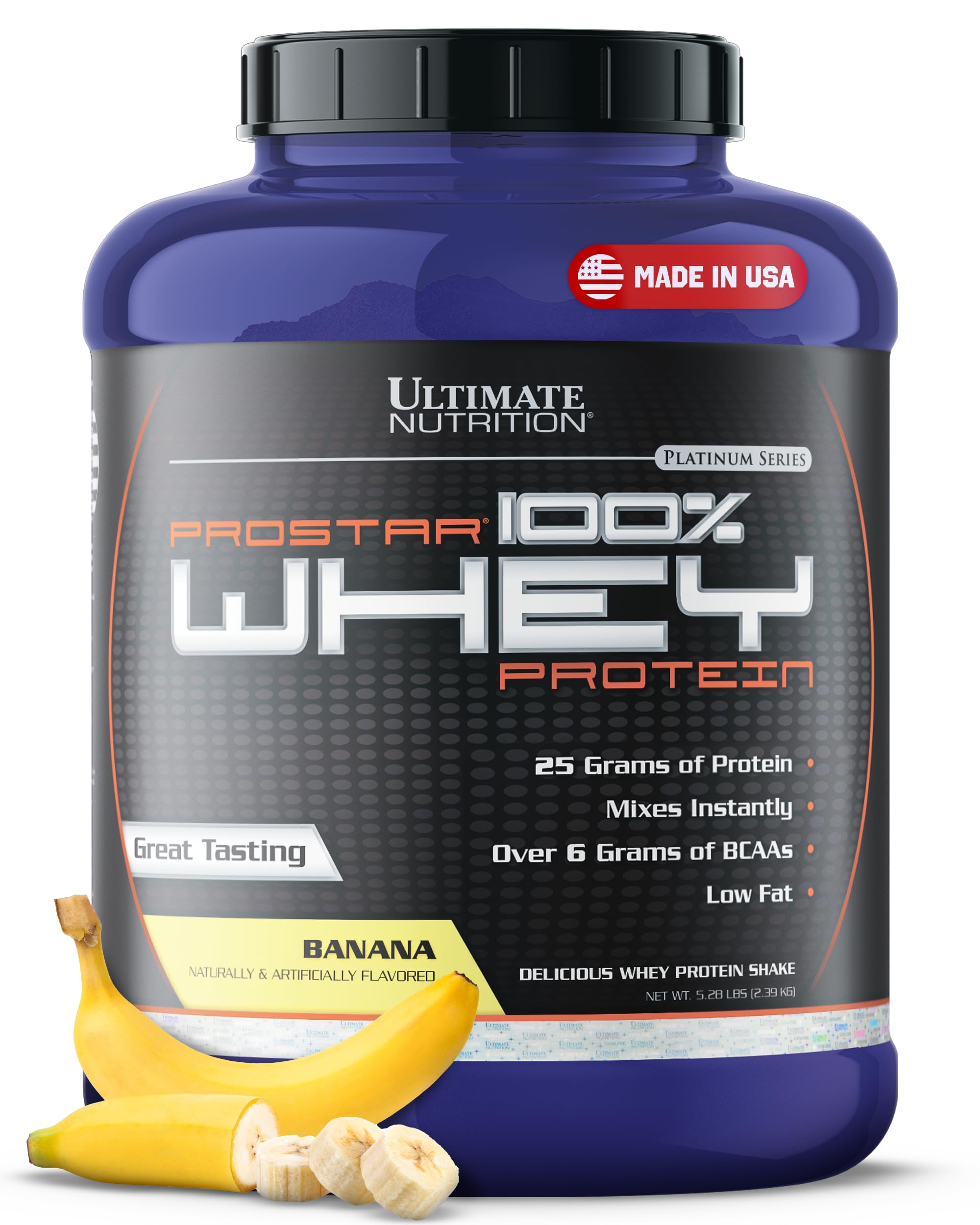 Ultimate Nutrition Prostar 100% Whey Protein Isolate Powder - Banana Flavor, 5.28 lbs | Low Carb, High Protein, Keto Friendly for Muscle Building & Recovery | Post-Workout Shake for Athletes & Fitness Enthusiasts