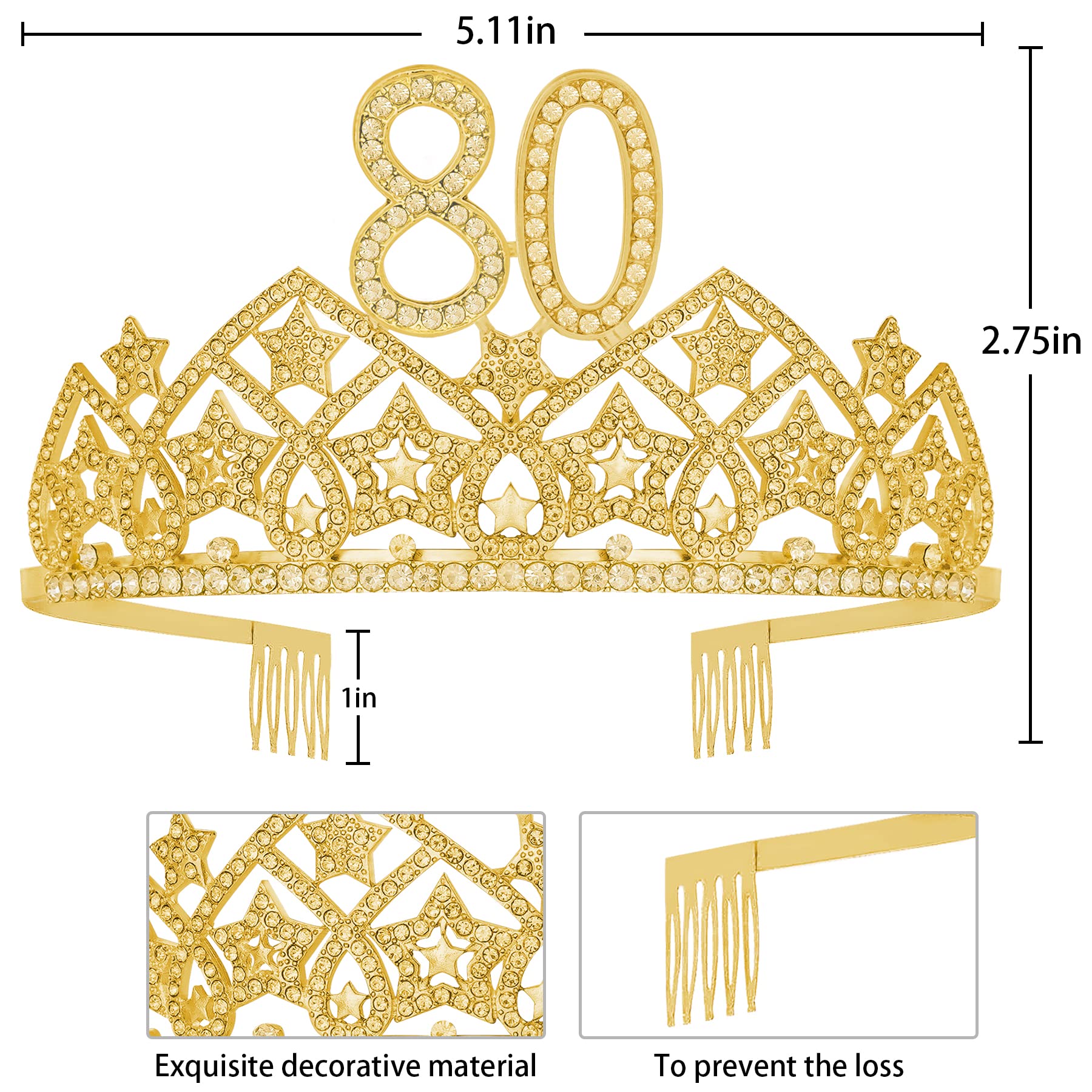 HnoonZ 80th Birthday Party Decorations Set for Women - 3 Piece Birthday Crown, Sash & Earrings - Elegant 80th Birthday Party Supplies for Women - Perfect for Milestone Celebrations, Birthday Parties & Photo Shoots