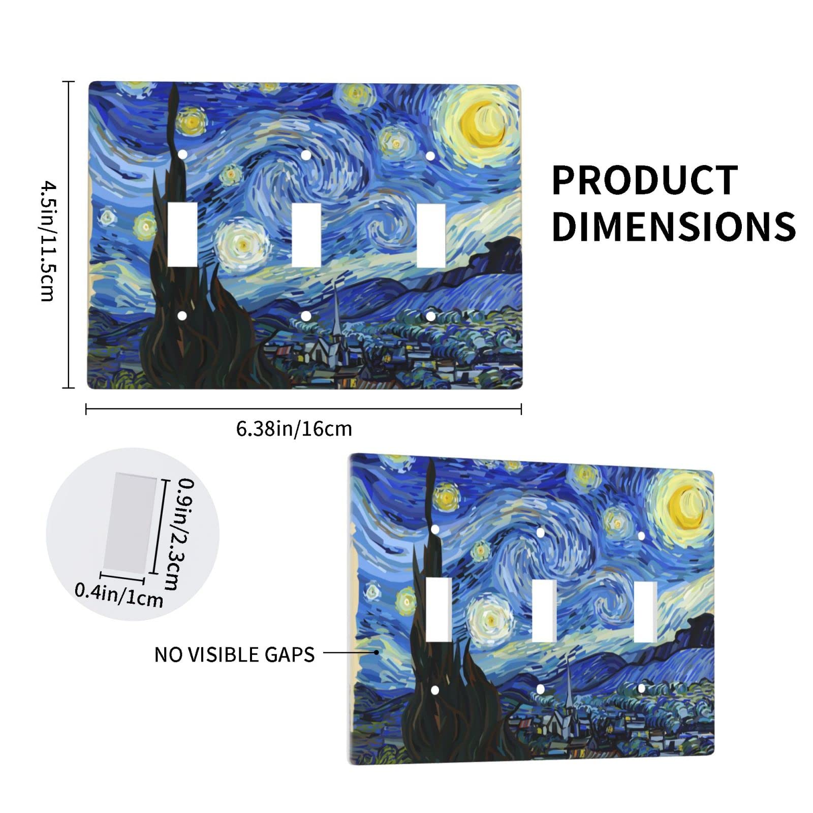 Starry Night Van Gogh Toggle Light Switch Plate Cover - 3 Gang Decorative Wall Plate (4.5