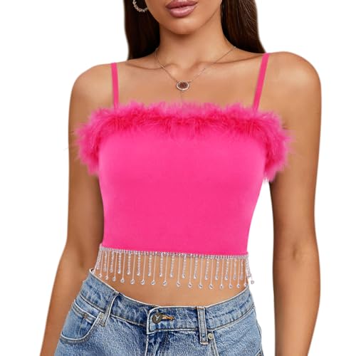 Rhinestone Tassel Rose Red