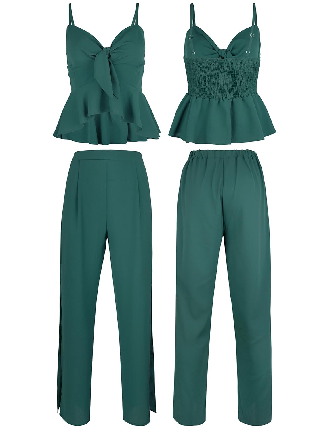 AGQT Women's 2 Piece Jumpsuit Set - Wide Leg Pants & Self Tie Cami Top | Summer Casual Outfit for Beach, Vacation & Streetwear Fashion