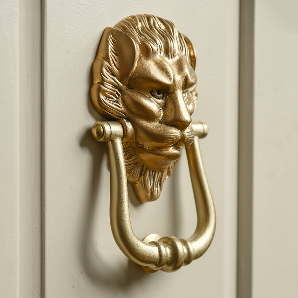 Vintage Aged Brass Lion Door Knocker - Large Handcrafted Door Hardware for Classic Home Entryway - Perfect for Gothic, Victorian & Traditional House Doors