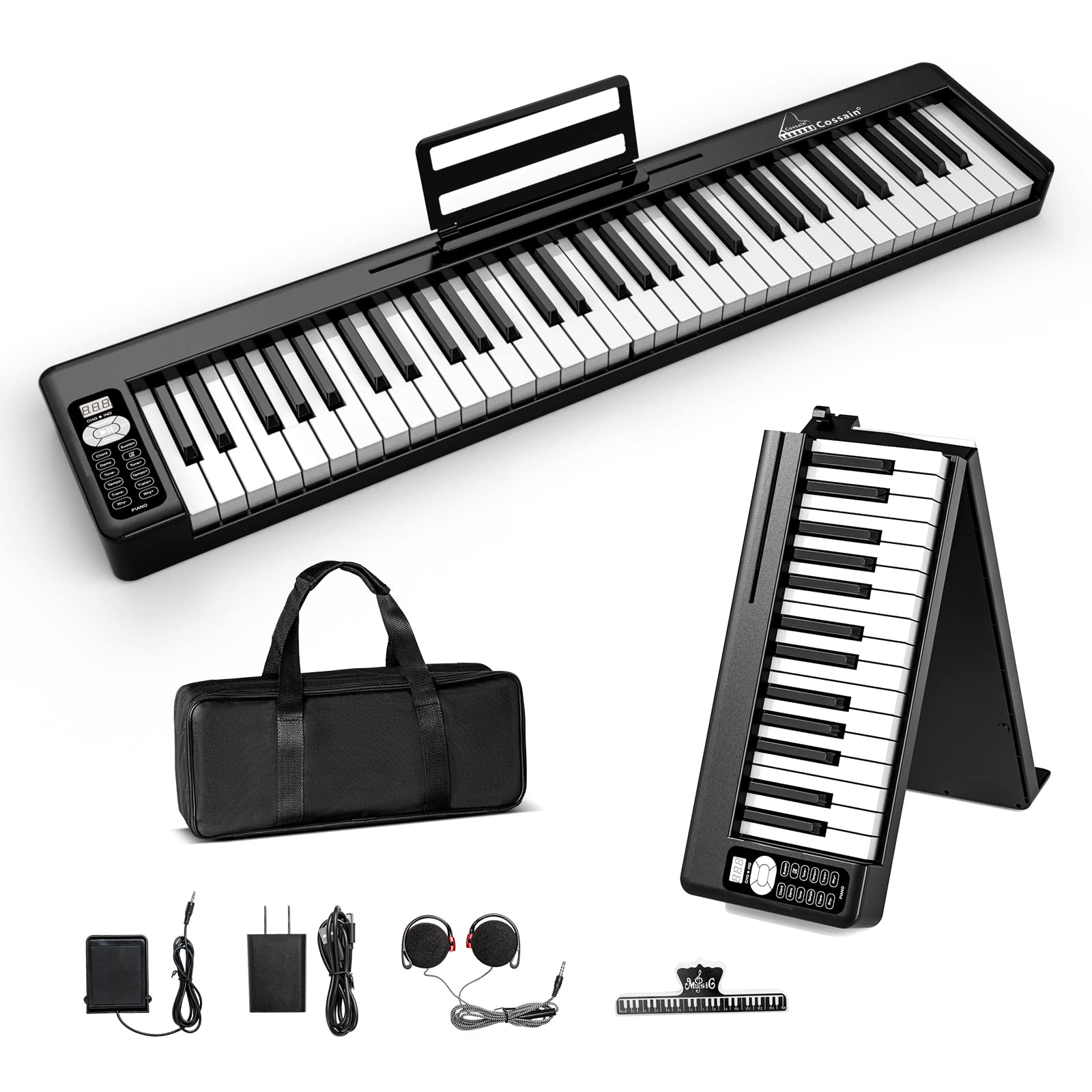 61-Key Folding Digital Piano Keyboard with Bluetooth - Rechargeable, Touch Sensitive & Semi-Weighted Keys | Portable Electric Piano for Beginners, Teens & Adults | Includes Piano Bag & Stand | Perfect for Home Practice, Music Lessons & Live Performances