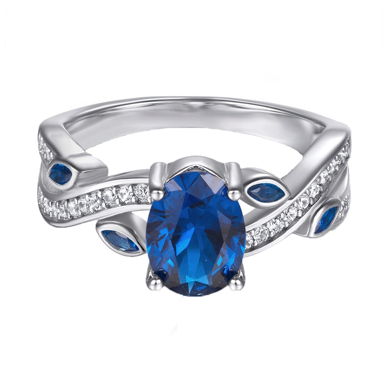Sterling Silver Blue Oval Crystal Wedding Ring for Women - Elegant Bridal Band, Promise Ring & Anniversary Gift - Perfect for Engagements, Weddings & Special Occasions