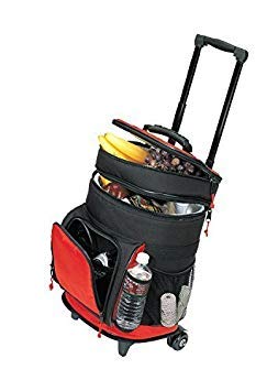 4013RED Deluxe Ripstop Beach Picnic Rolling Cooler with Wheels - Portable Insulated Cooler for Outdoor, Camping, BBQ & Tailgating - Red