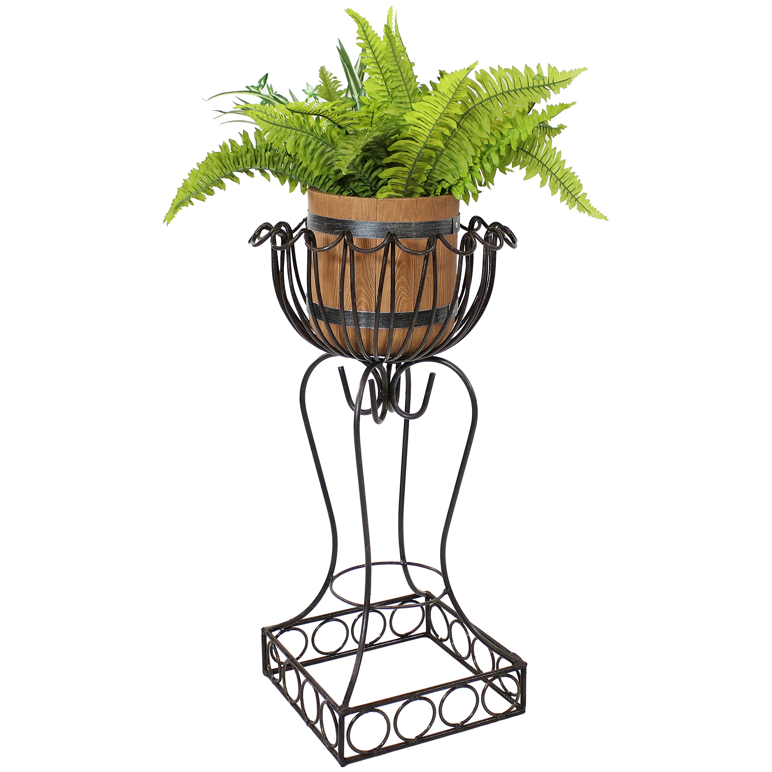 Rustic Metal Shell-Shaped Standing Planter Set of 2 - Indoor/Outdoor Garden Decor with Scroll Design - 31.5 Inch Tall Plant Containers for Lawn, Patio, Porch & Home Decor | Perfect for Succulents, Flowers & Yard Art