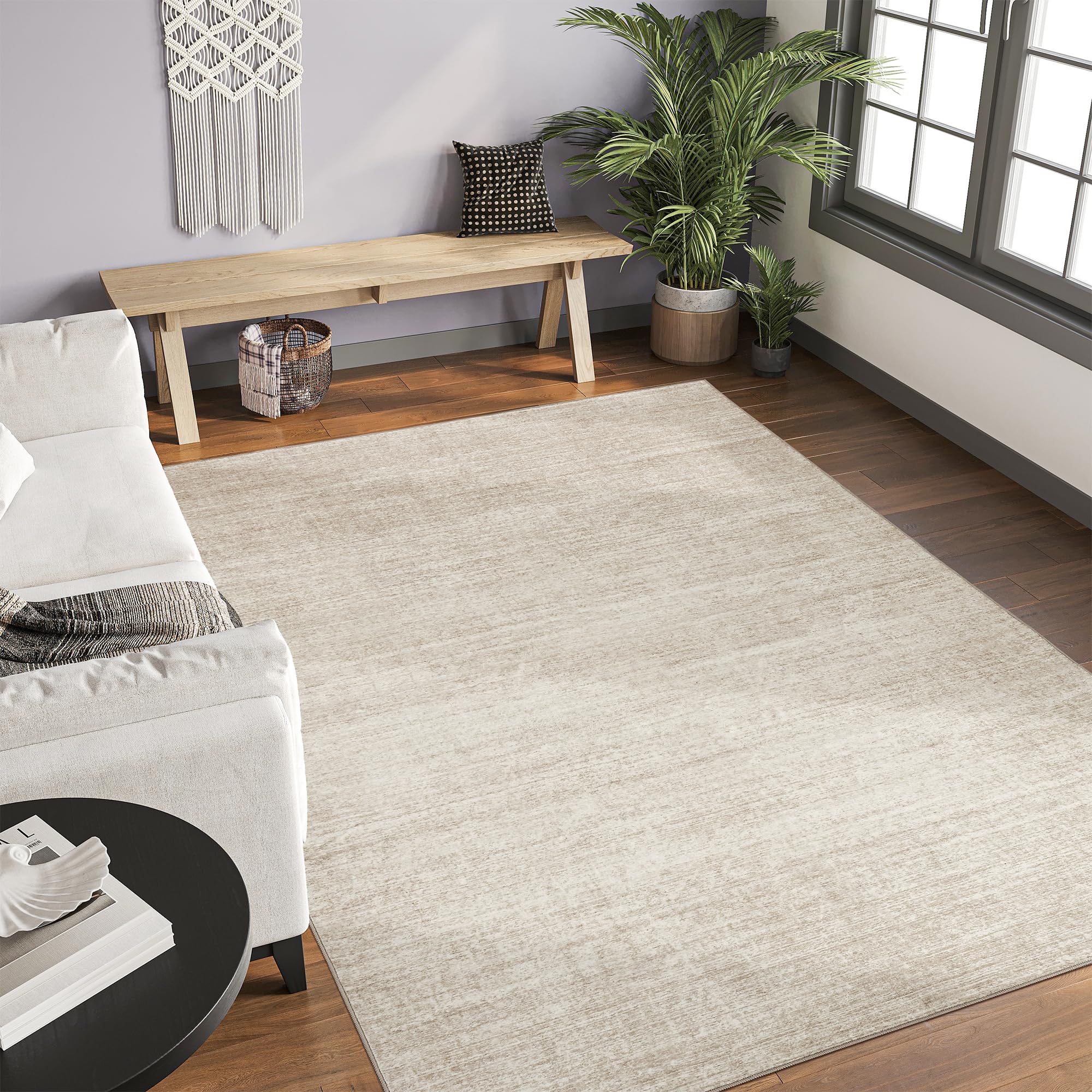 Valenrug Washable Rug - Stain Resistant Non-Slip Area Rug for Living Room & Bedroom | Machine Washable Foldable Printed Carpet (Beige, 9'x12') - Perfect for High-Traffic Areas, Pet-Friendly Homes & Easy Cleaning