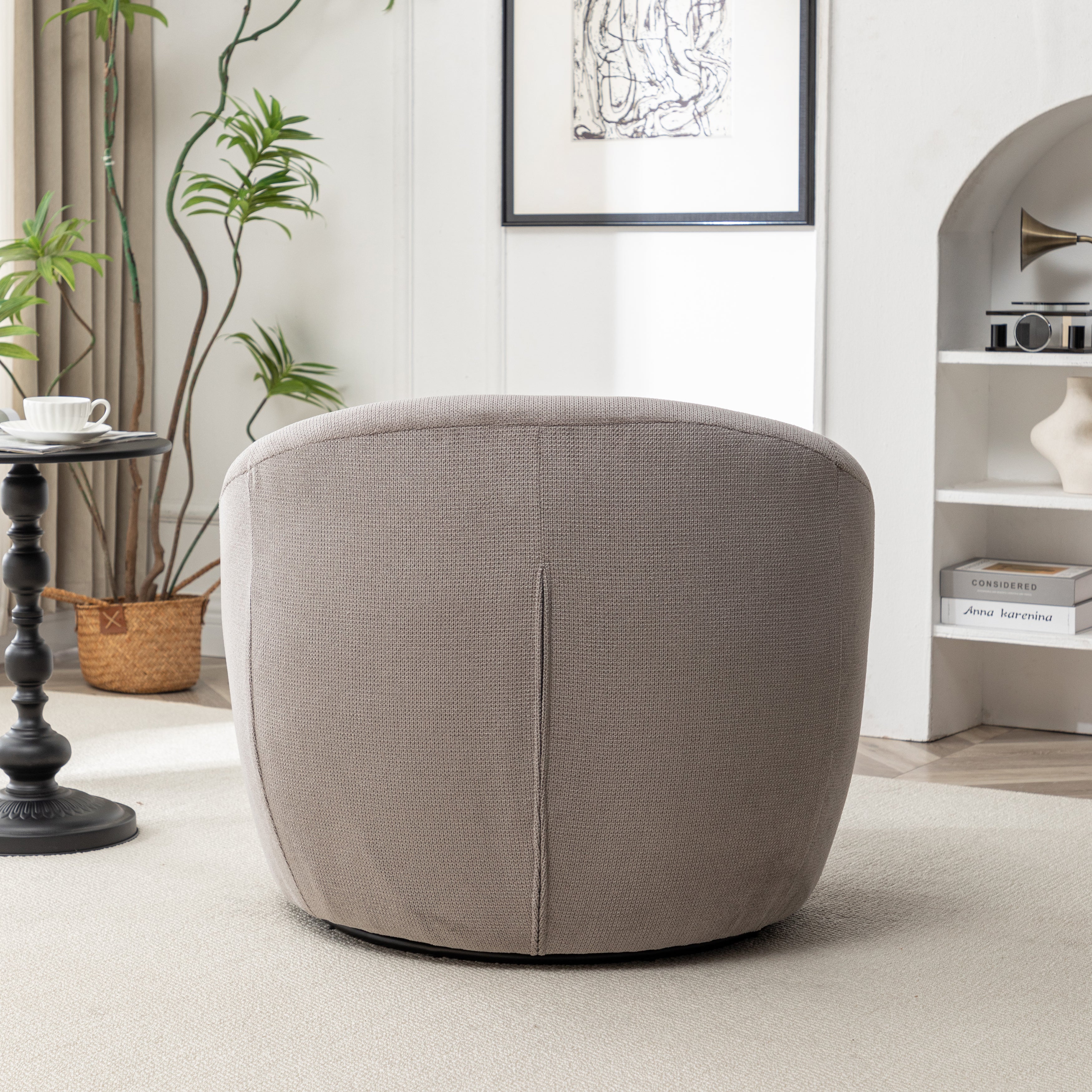 Roundhill Furniture Winnie Modern Barrel Chair - 360° Swivel Accent Chair with Upholstered Seat & Metal Base for Living Room, Bedroom or Office
