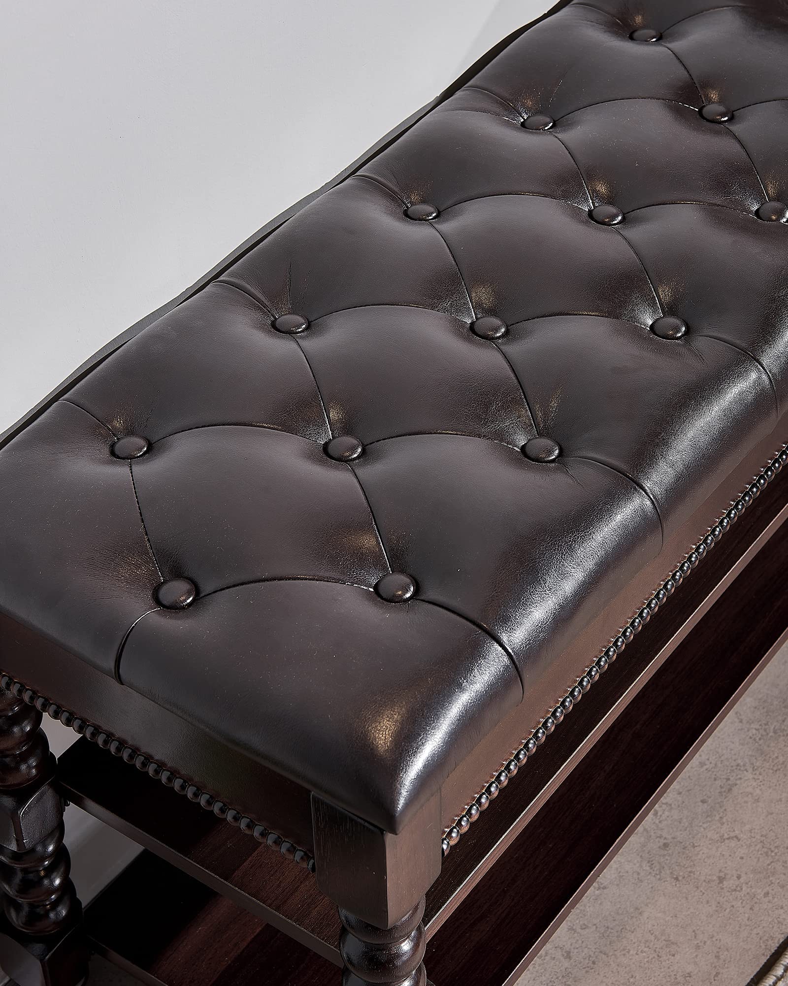 2-Tier Shoe Storage Bench with Lift-Top Organizer & Leather Seat - 39.4