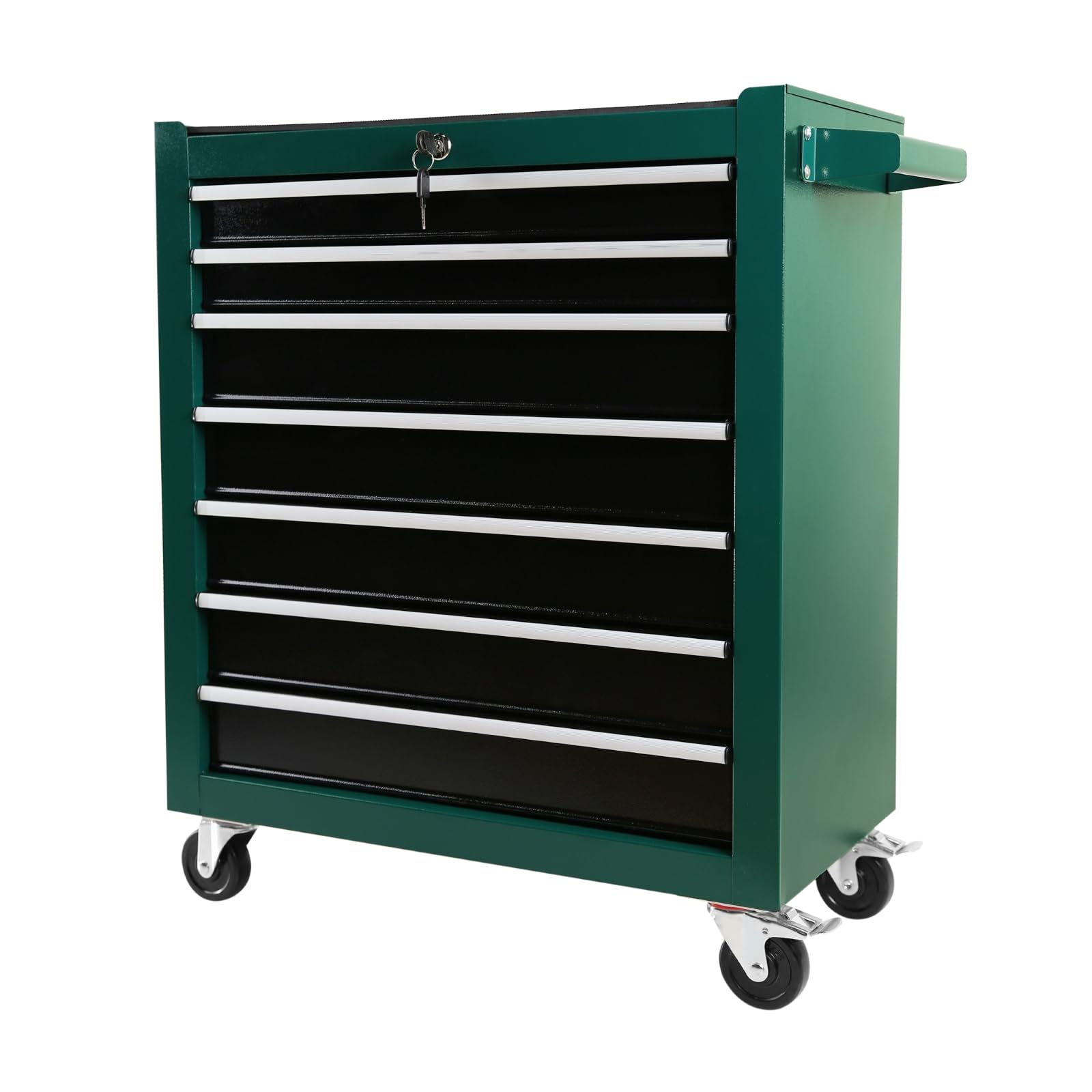 7-Drawer Rolling Tool Chest with Wheels - Heavy Duty Portable Tool Storage Cabinet with Locking System - Multifunctional Garage Workshop Organizer for Mechanics, DIY Enthusiasts & Warehouse Repair Shops (Green) - Perfect for Tool Organization in Home Garages, Professional Workshops & Industrial Settings