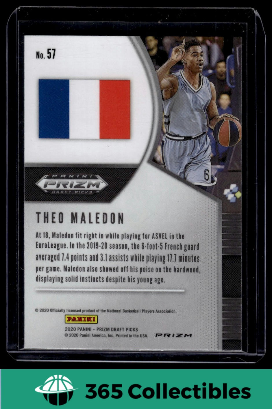 2020 Panini Prizm Draft Picks Collegiate Theo Maledon Green #57 Basketball Trading Card - ASVEL - Perfect for NBA Fans & Collectors, Great for Display, Gifts, and Investment