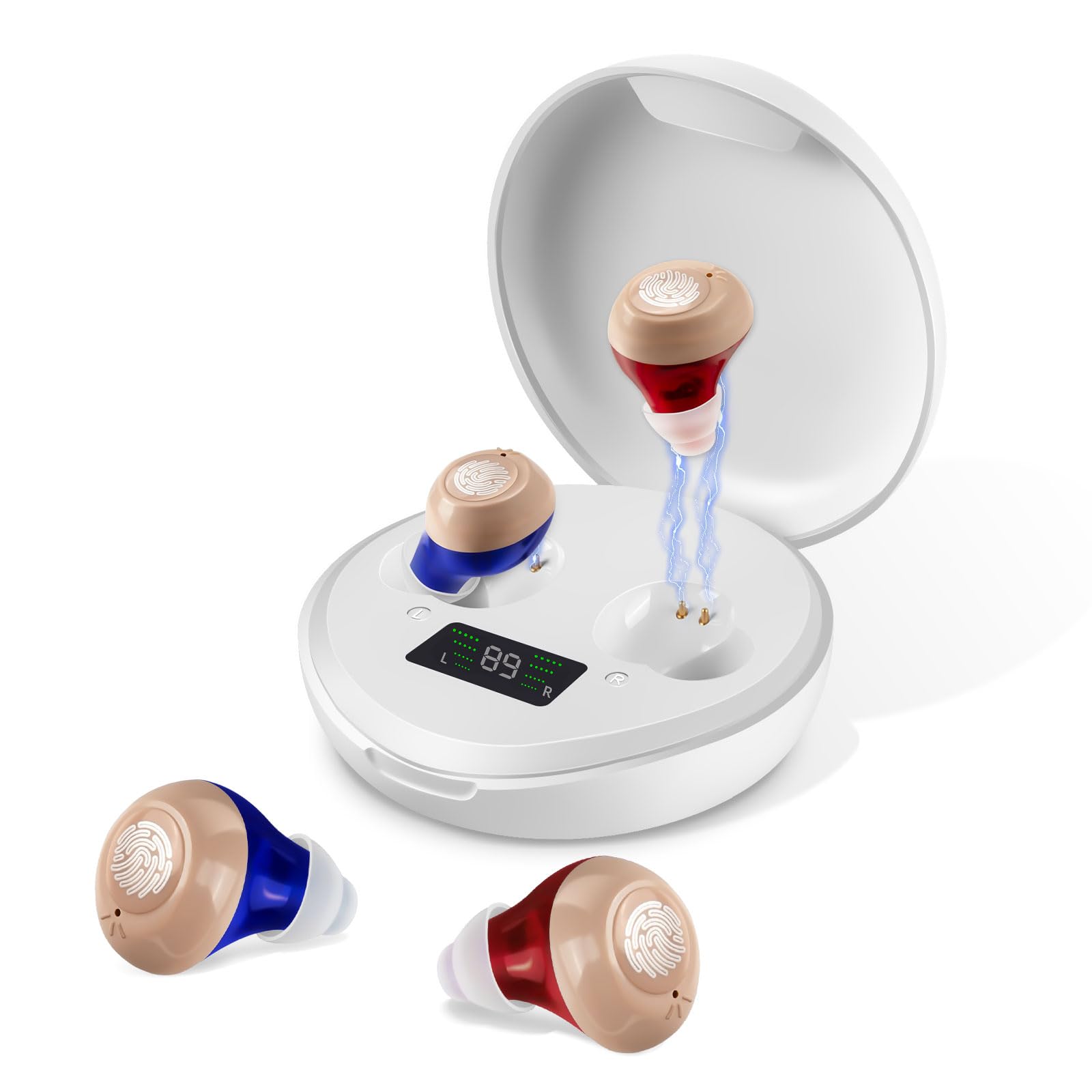 Rechargeable Digital Hearing Aids for Seniors – Invisible OTC PSAP Sound Amplifiers with LED Power Display, Comfortable Ear Amplification Devices for Elderly, White – Perfect for TV Watching, Conversations & Outdoor Activities