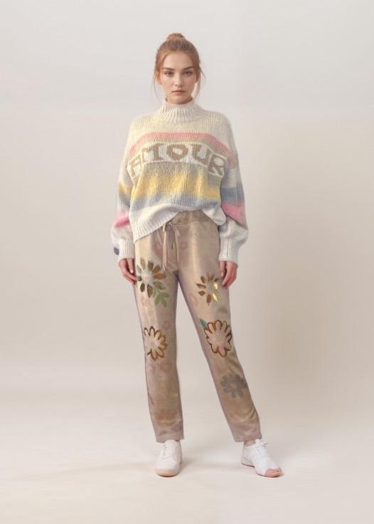 Zinnia Faux Suede Floral Print High Waisted Pants for Women - Stylish Casual & Office Wear - Perfect for Date Night, Work, and Special Occasions