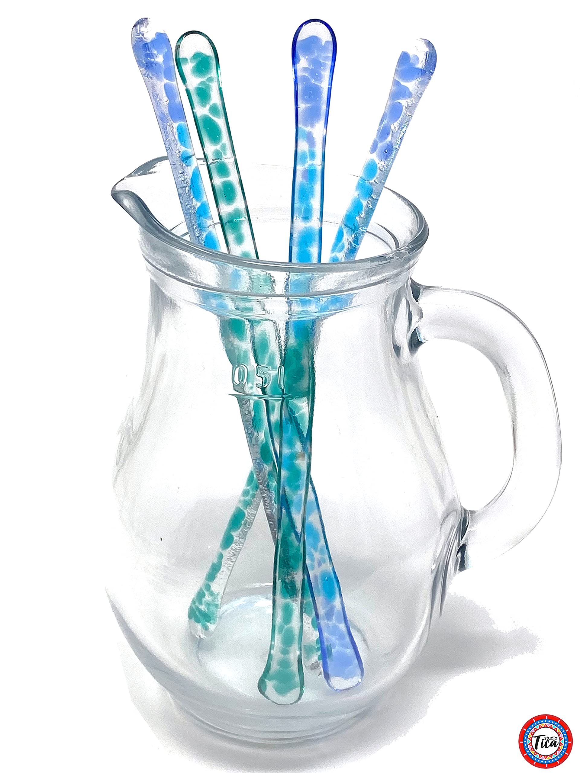 Handmade Costa Rican Sea Glass Stirrer Sticks - Set of 4 (7.25 Inch) - Perfect for Cocktails, Coffee, Tea & Hot Chocolate - Gift Box Included - Ideal for Bars, Cafes, Home Use & Party Favors