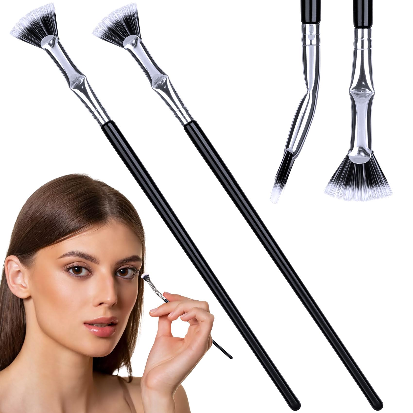 PAGOW 2-Pack Folding Angle Scalloped Eyelash Brush - 2024 New Mascara Fan Brush & Eyelash Comb Separator - Soft Bristle Multifunctional Fan-Shaped Makeup Tool for Upper & Lower Lashes - Perfect for Professional Makeup & Travel Beauty Kits
