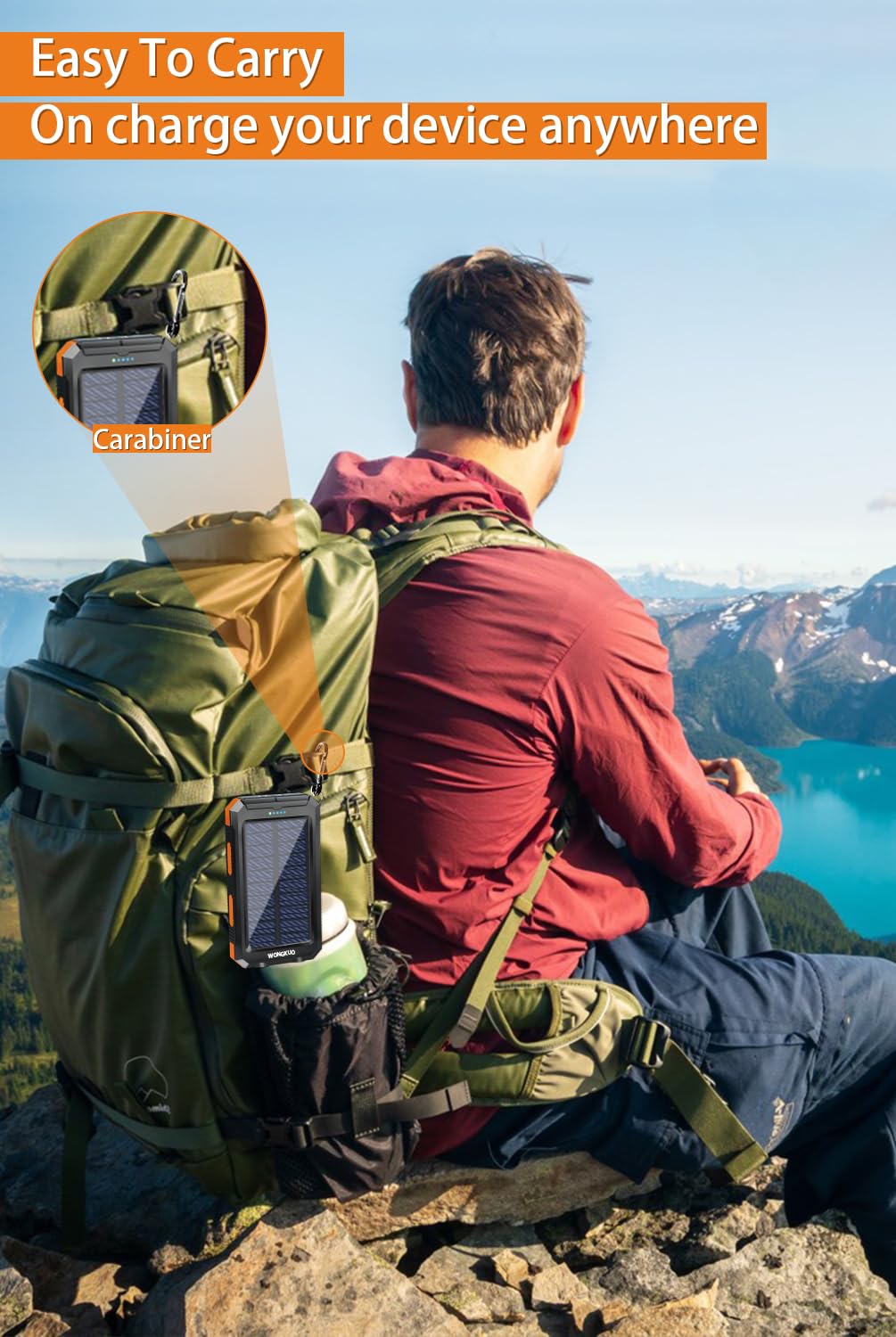 **WONGKUO 36800mAh Solar Power Bank with QC3.0 Fast Charging, LED Flashlight & IP65 Waterproof - Portable Solar Charger for Phones, Tablets, Outdoor Camping, Hiking, and Emergency Power Backup**