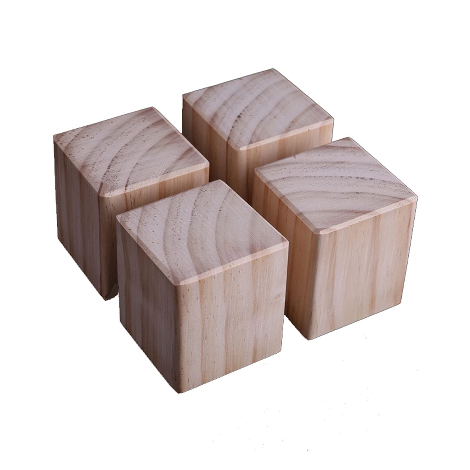 4 Pack Solid Wood Furniture Risers - Heavy Duty Pine Bed & Sofa Lifters, 6x6x8cm, Supports 500kg - Natural Wooden Leg Extenders for Beds, Tables, Cabinets - Perfect for Home Office, Dorm Room & Living Room Furniture Height Adjustment
