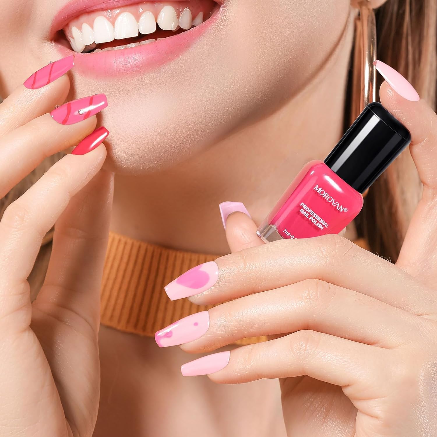 Morovan Nail Polish Set: 0.25oz Pink Glitter Fast-Drying Nail Polish Kit, Bulk Glossy Nail Polish Gift for Women - Perfect for Manicures, Pedicures, Nail Art & Home Salon Use